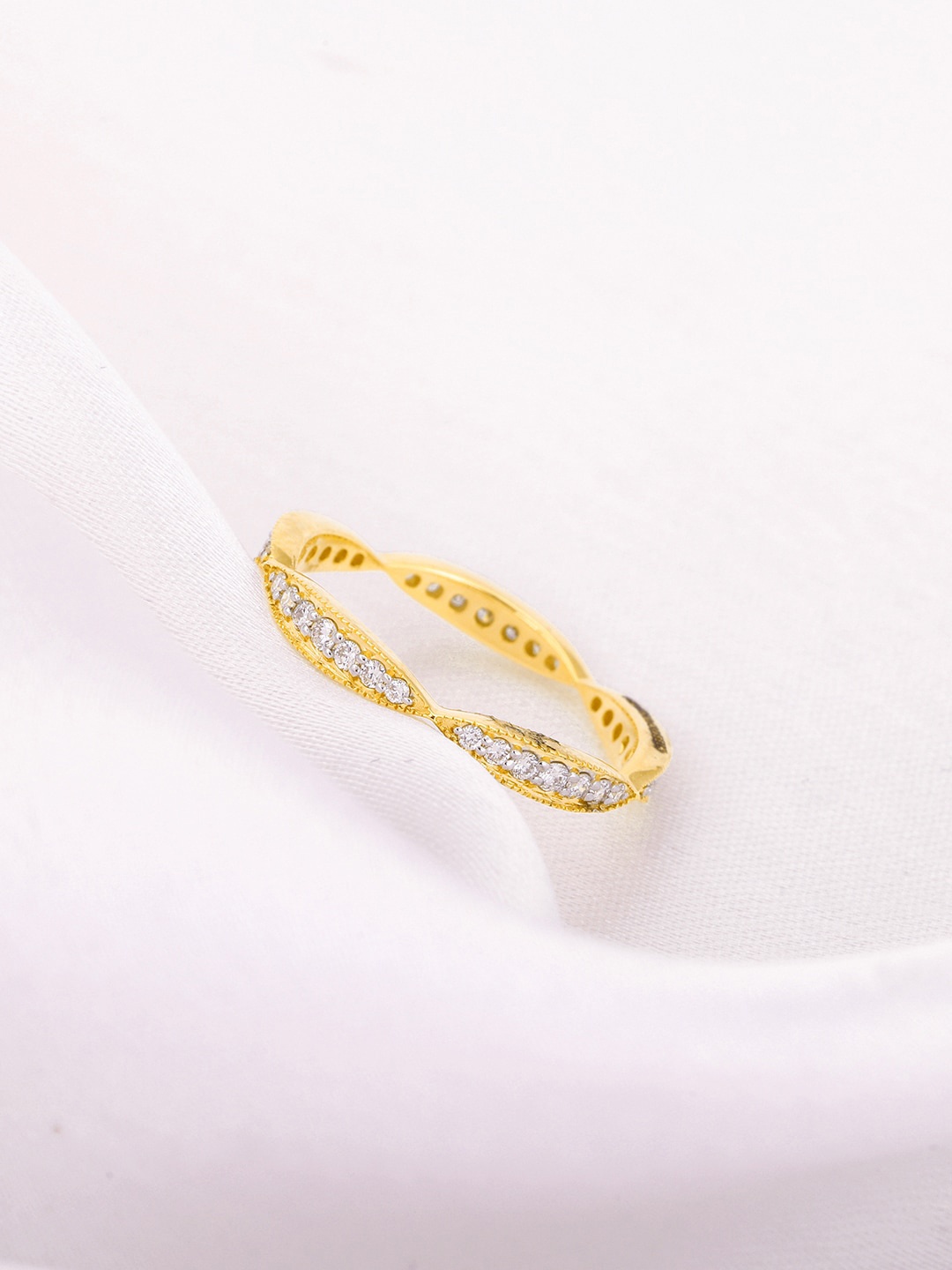 GIVA Unique Curve 18KT Gold Diamond Studded Finger Ring-2.0 gm
