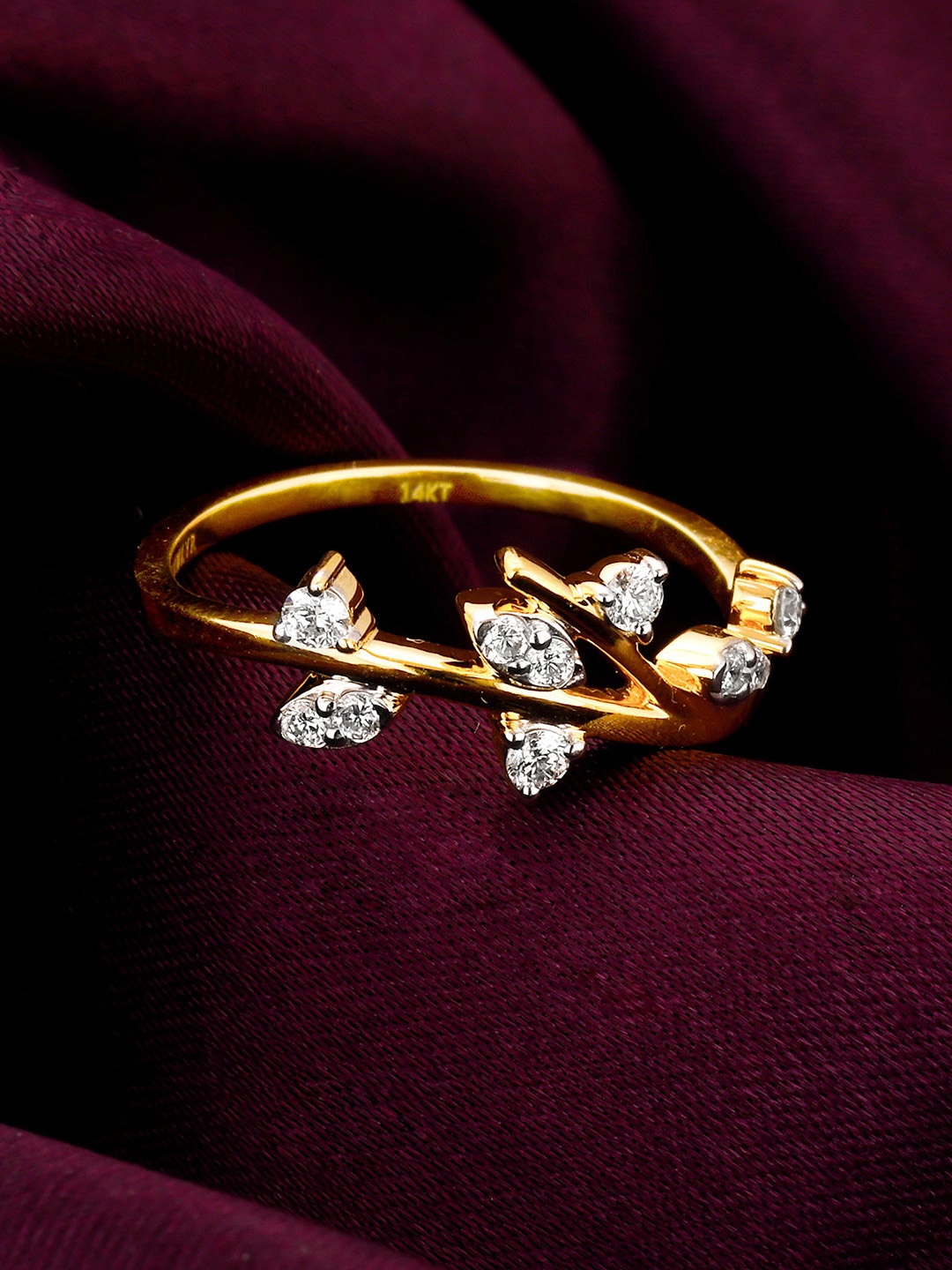 

GIVA Vibrant Spirit 14KT Gold Diamond Studded Finger Ring-2.0 gm