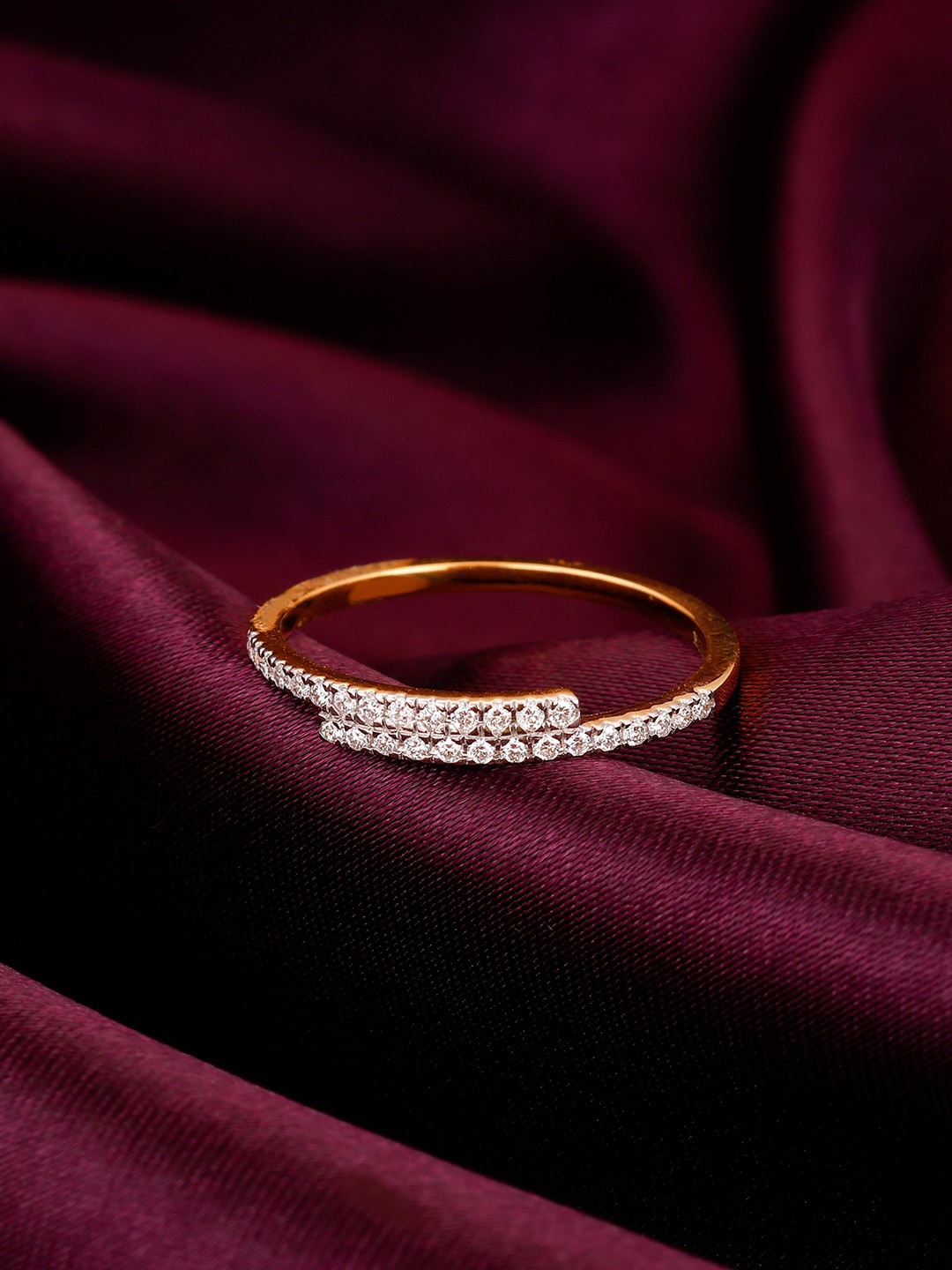 

GIVA Intertwined Layer 18KT Gold Diamond Studded Finger Ring-2.0 gm