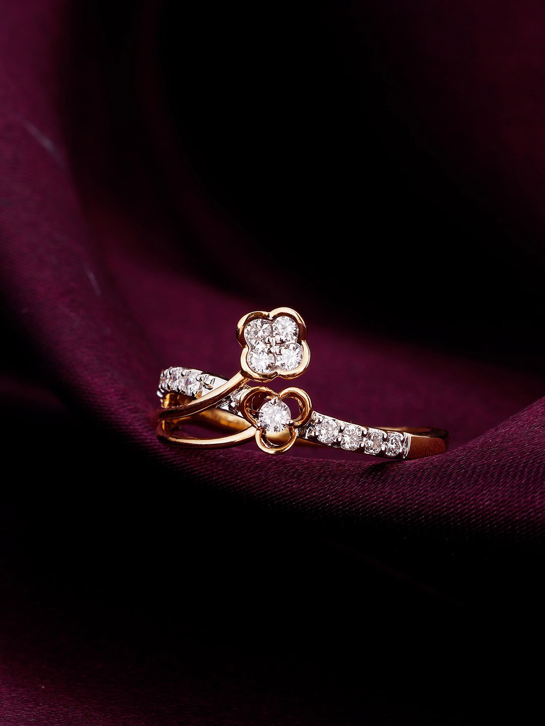 

GIVA Starting To Bloom 14KT Gold Diamond Studded Finger Ring-2.0 gm