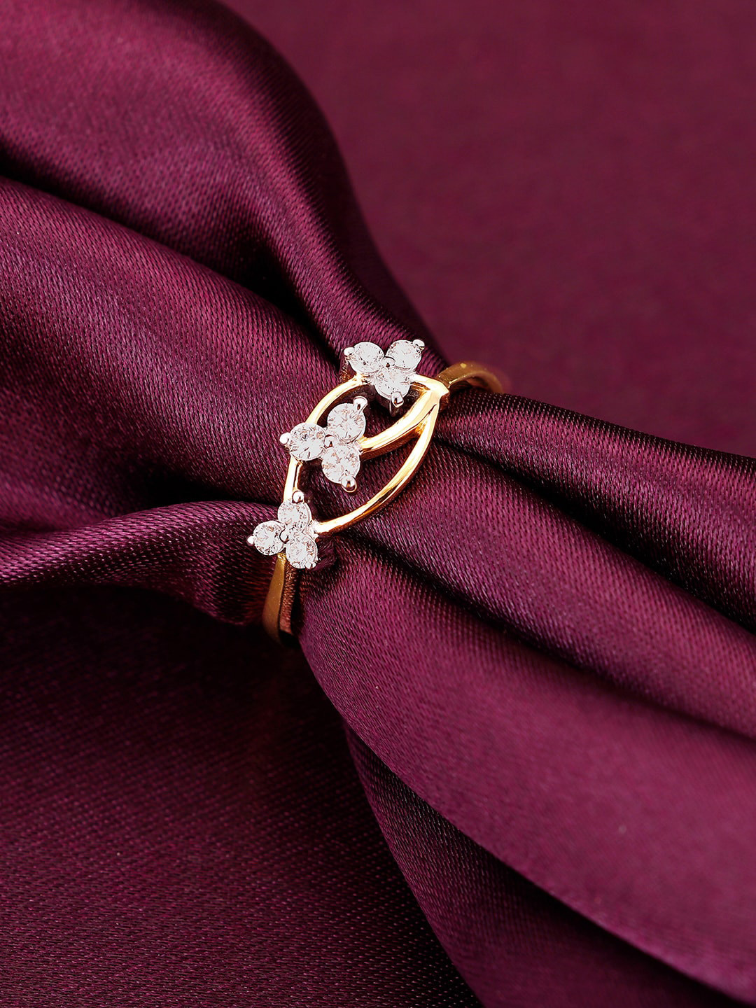 

GIVA Sparkling Serenity 14KT Gold Diamond Studded Finger Ring-2.0 gm