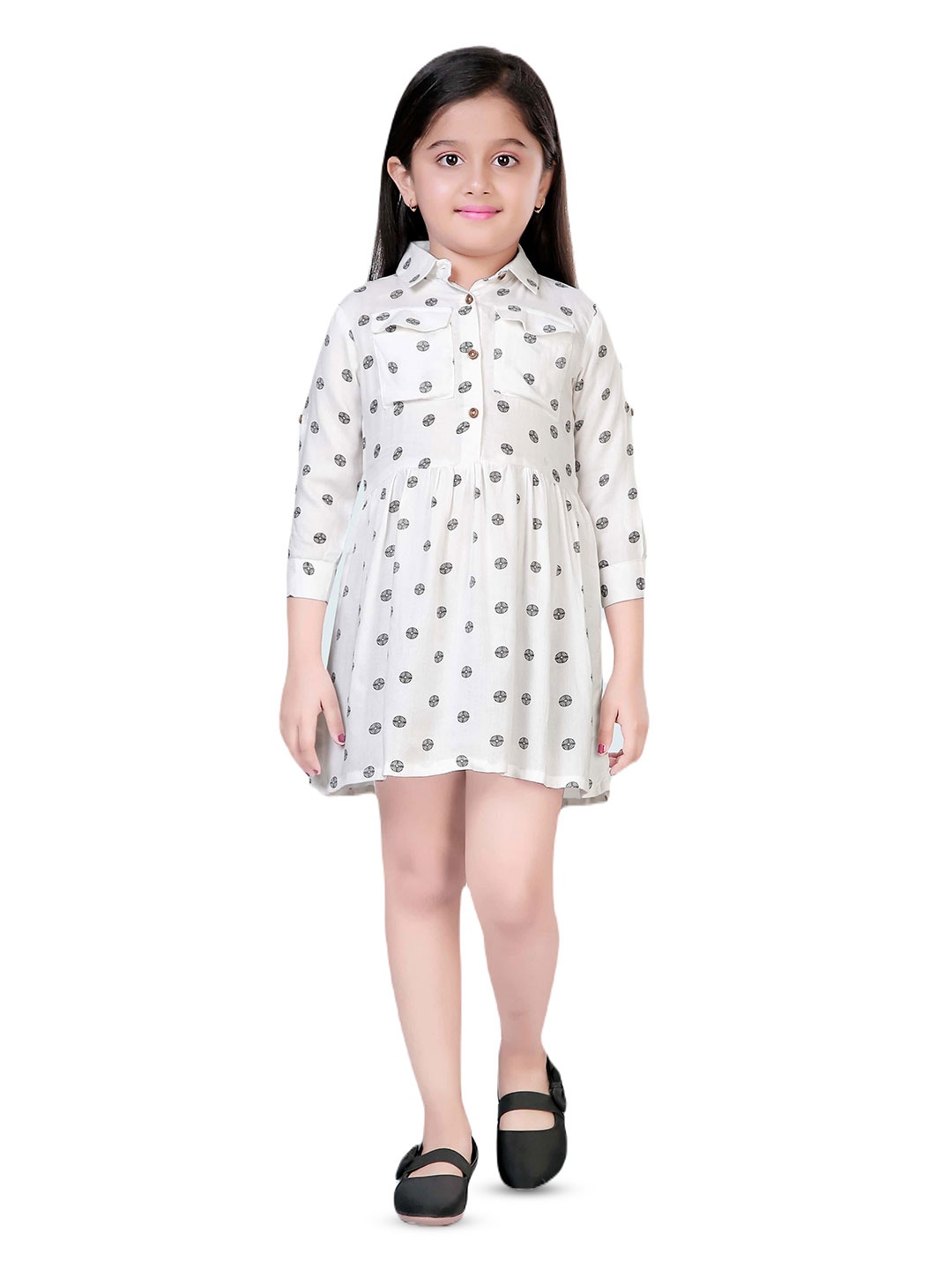 

Hunny Bunny Girls Polka Dots Printed Shirt Dress, White