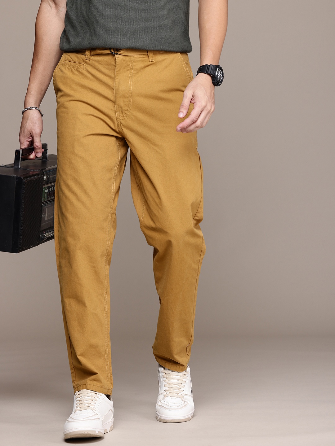 

The Roadster Life Co. Pure Cotton Relaxed Fit Chinos Trousers, Olive