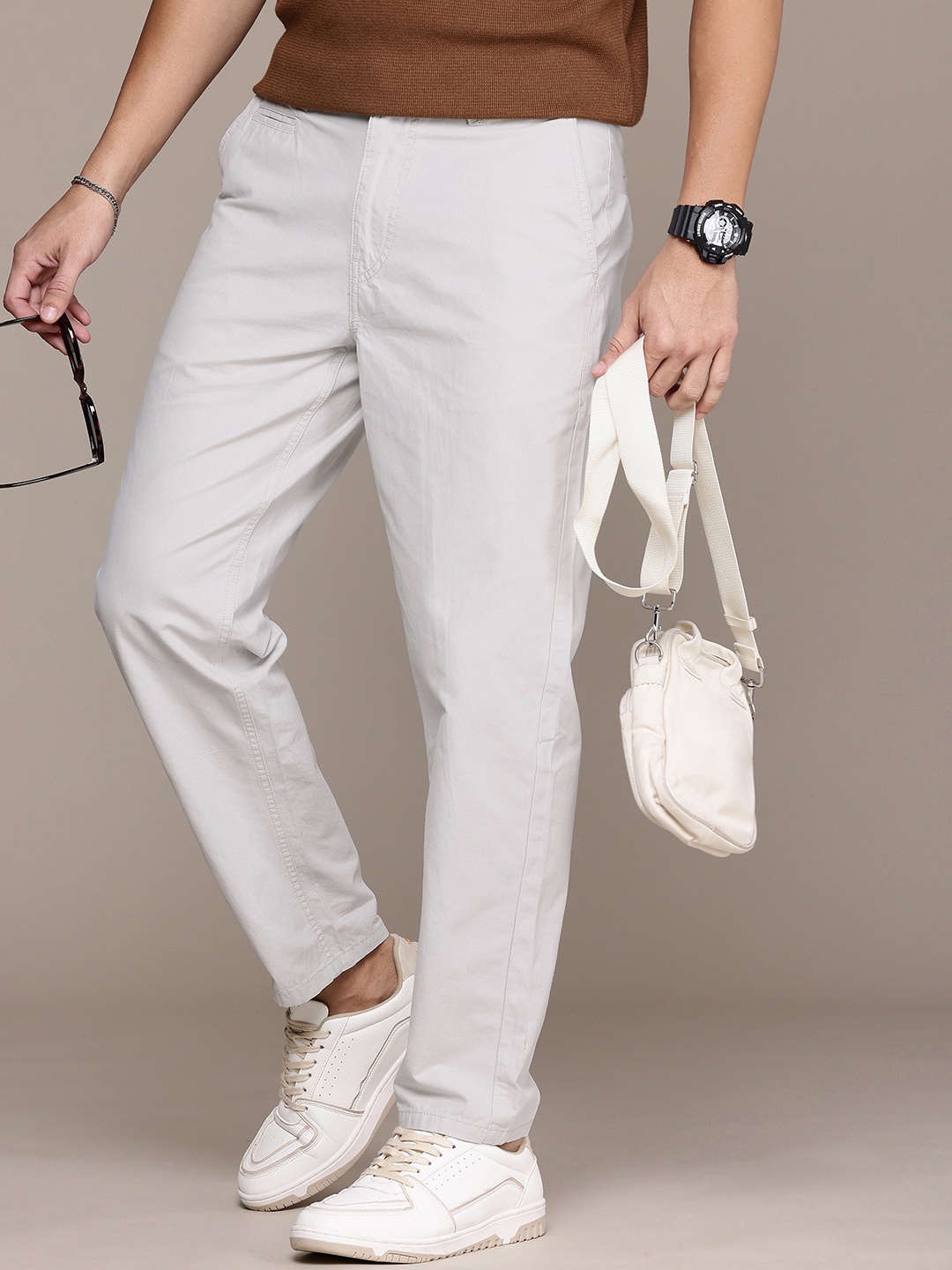 

The Roadster Life Co. Pure Cotton Relaxed Fit Chinos Trousers, Grey