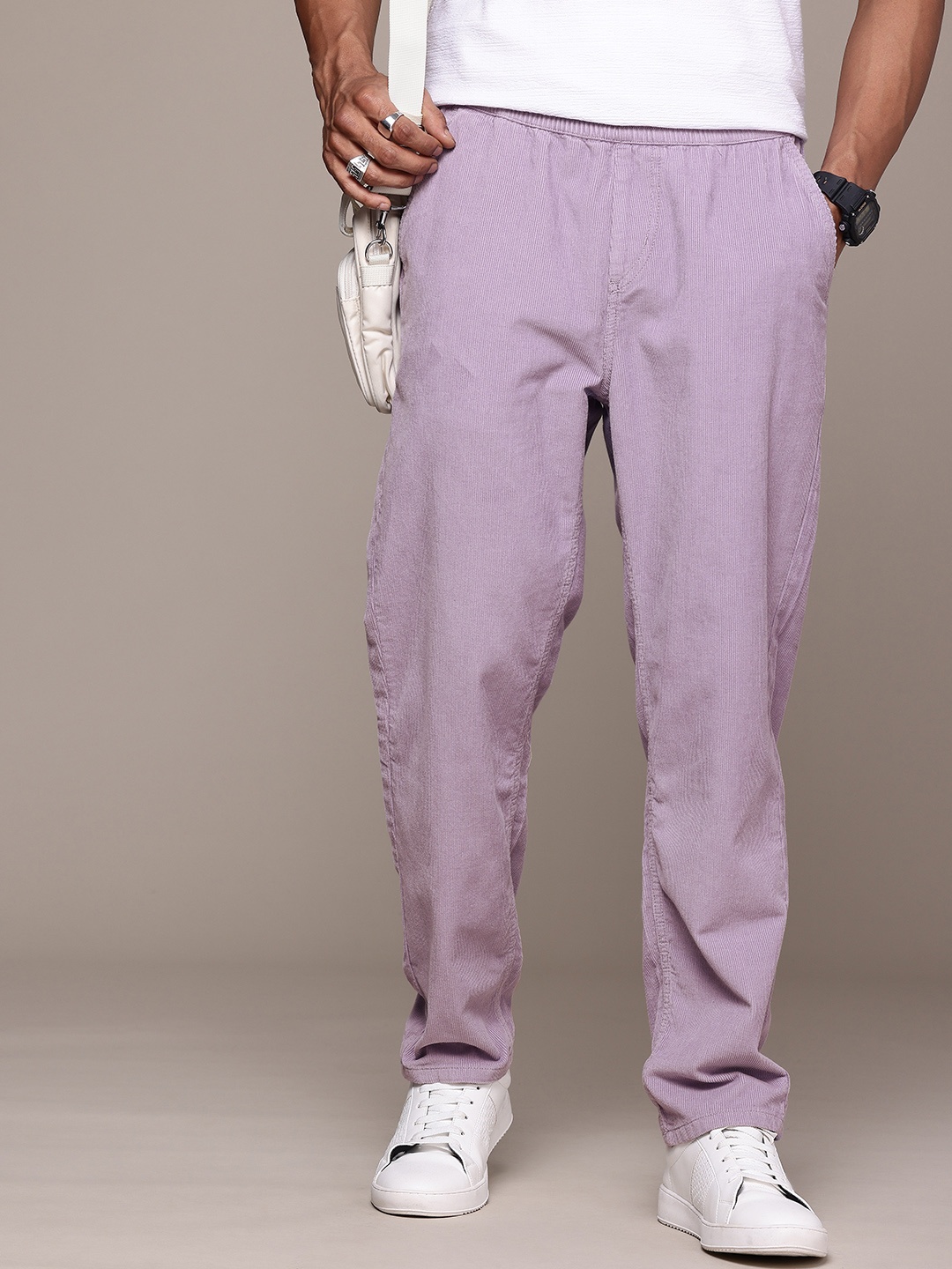 

The Roadster Life Co. Men Pure Cotton Relaxed Fit Corduroy Trousers, Lavender