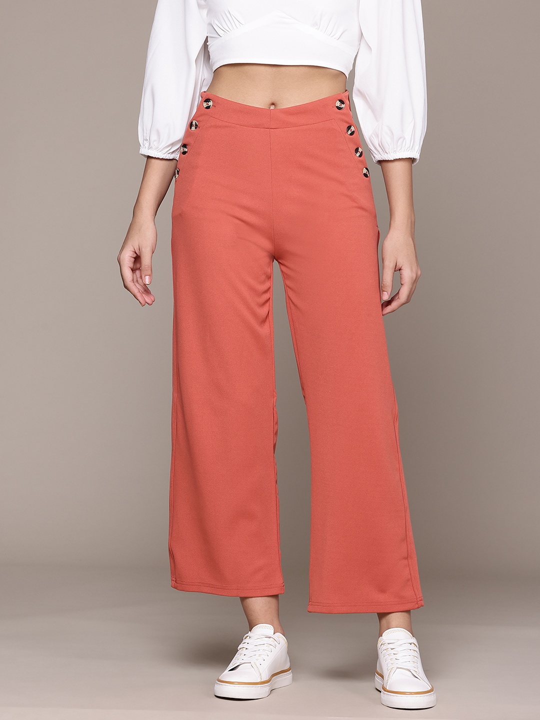 

The Roadster Lifestyle Co. Women High-Rise Trousers, Coral