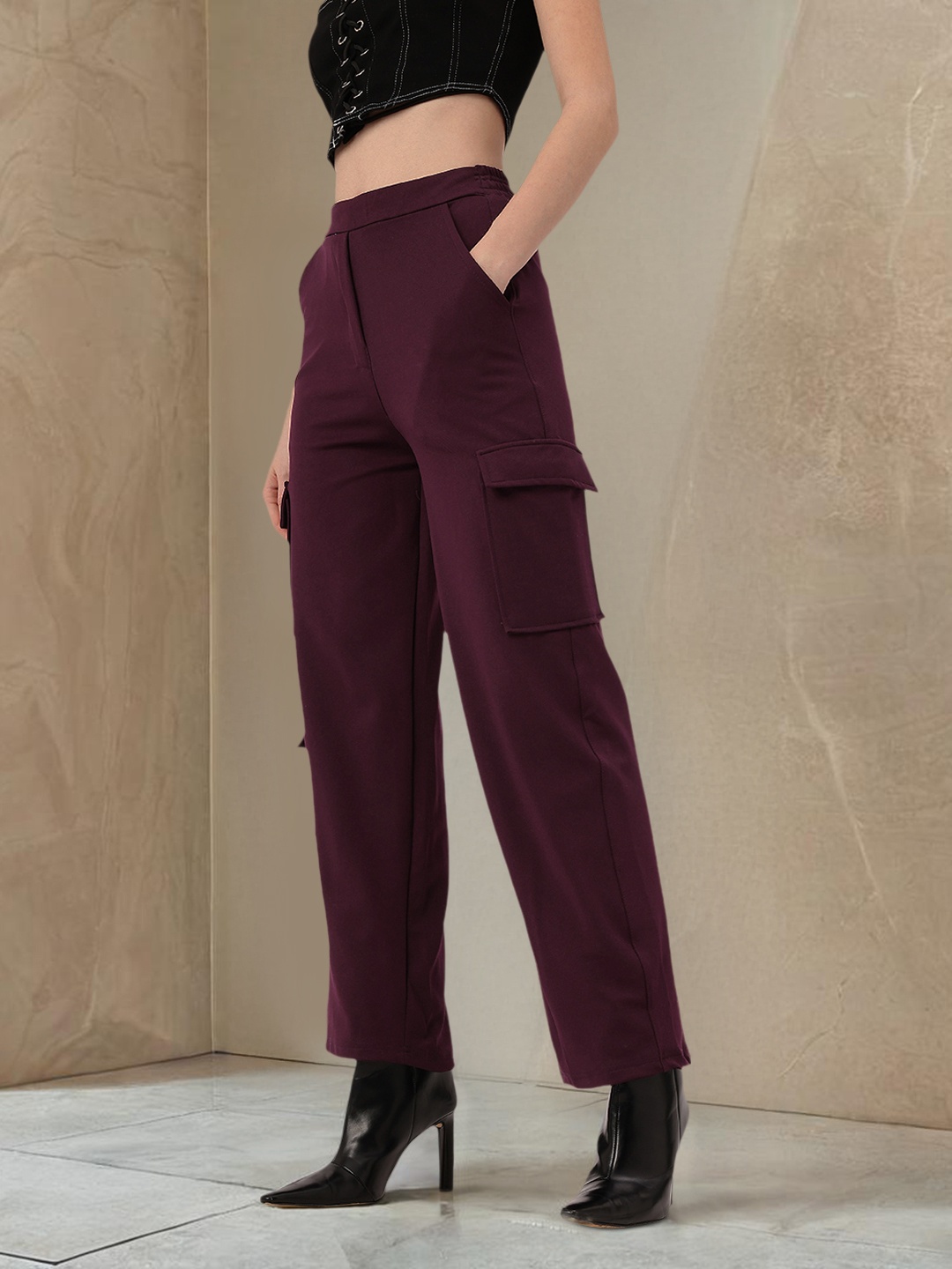 

The Roadster Lifestyle Co. Women Street Utility Chic Trousers, Burgundy