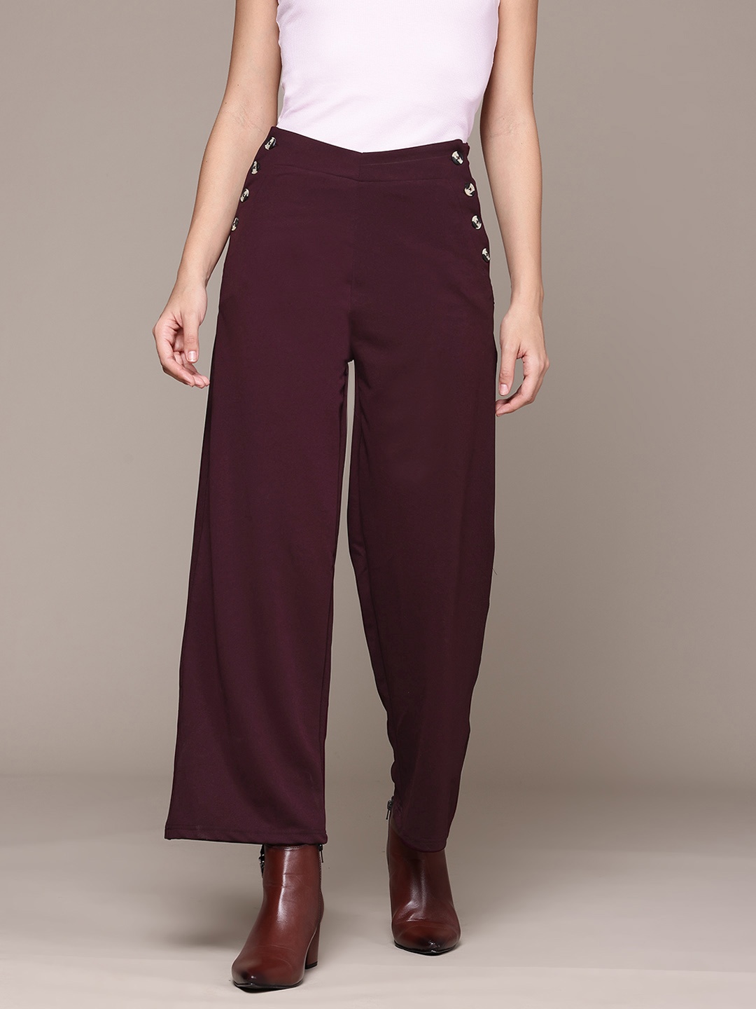 

The Roadster Lifestyle Co. Women High-Rise Trousers, Burgundy
