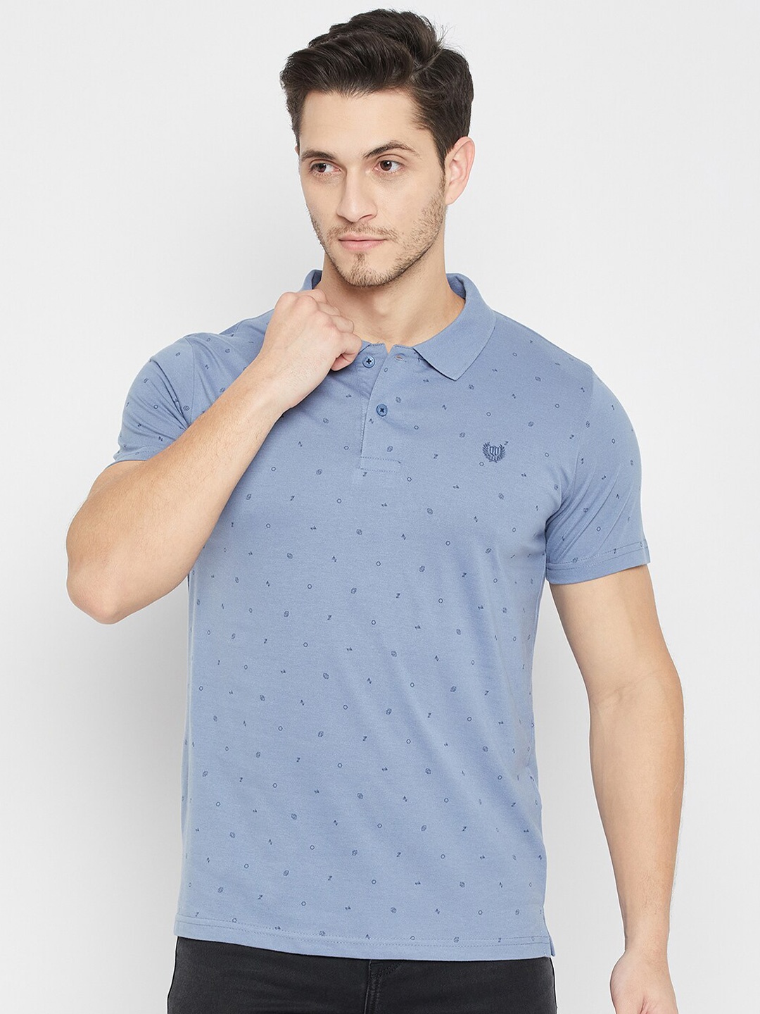 

Duke Printed Polo Collar Short Sleeves Cotton Slim Fit T-shirt, Blue