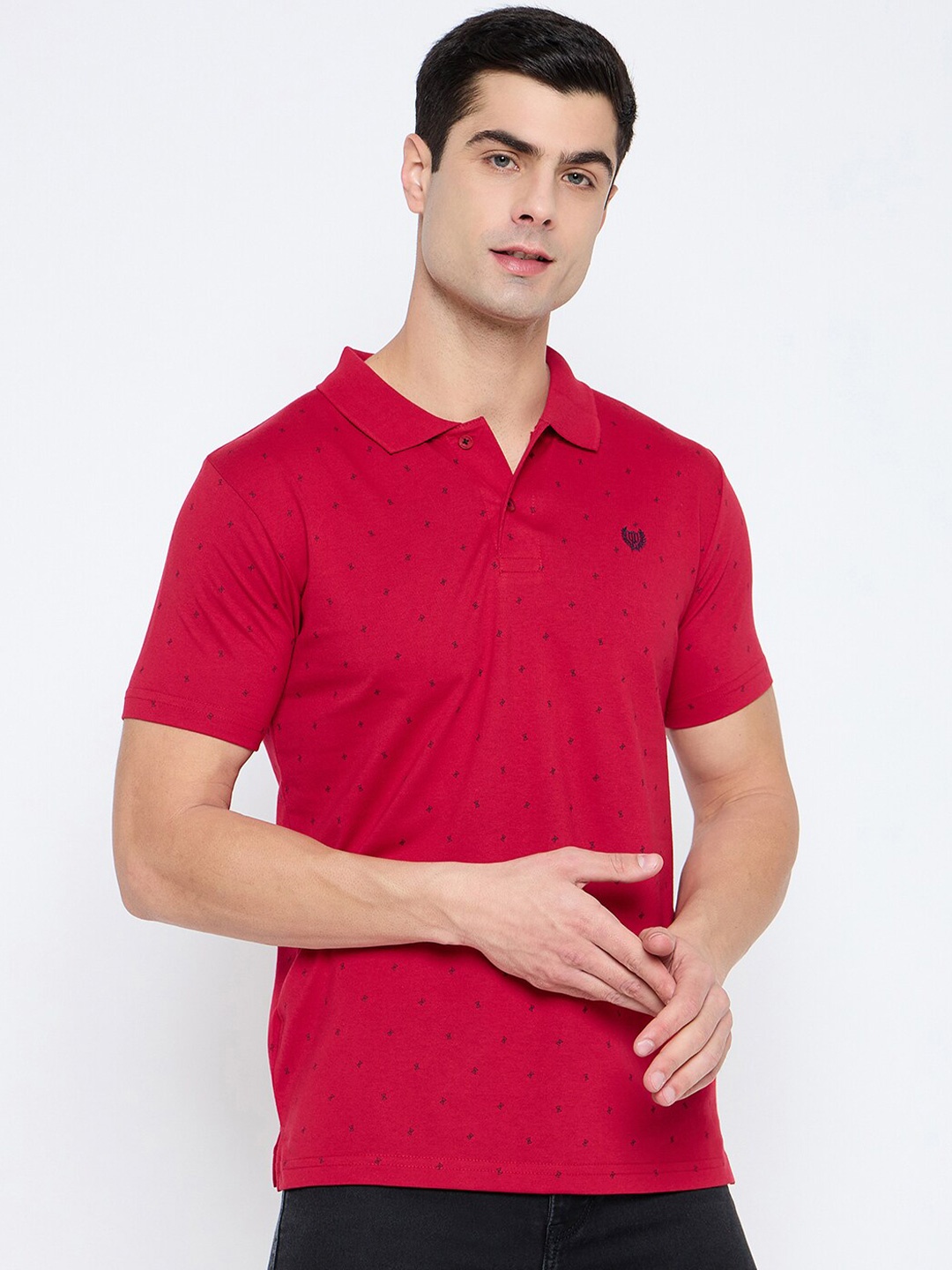 

Duke Abstract Printed Polo Collar Short Sleeves Cotton Slim Fit T-shirt, Red