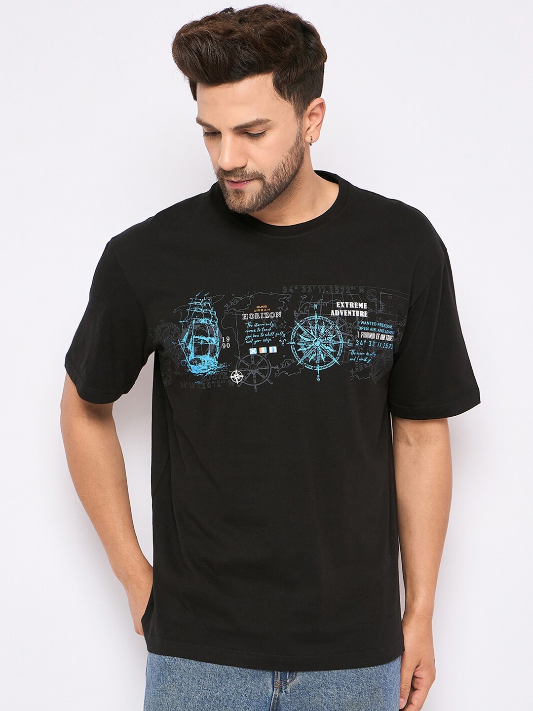 

Duke Typography Printed Round Neck Cotton T-shirt, Black