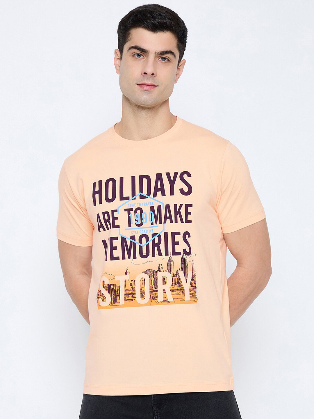 

Duke Typography Printed Round Neck Slim Fit Cotton T-shirt, Yellow