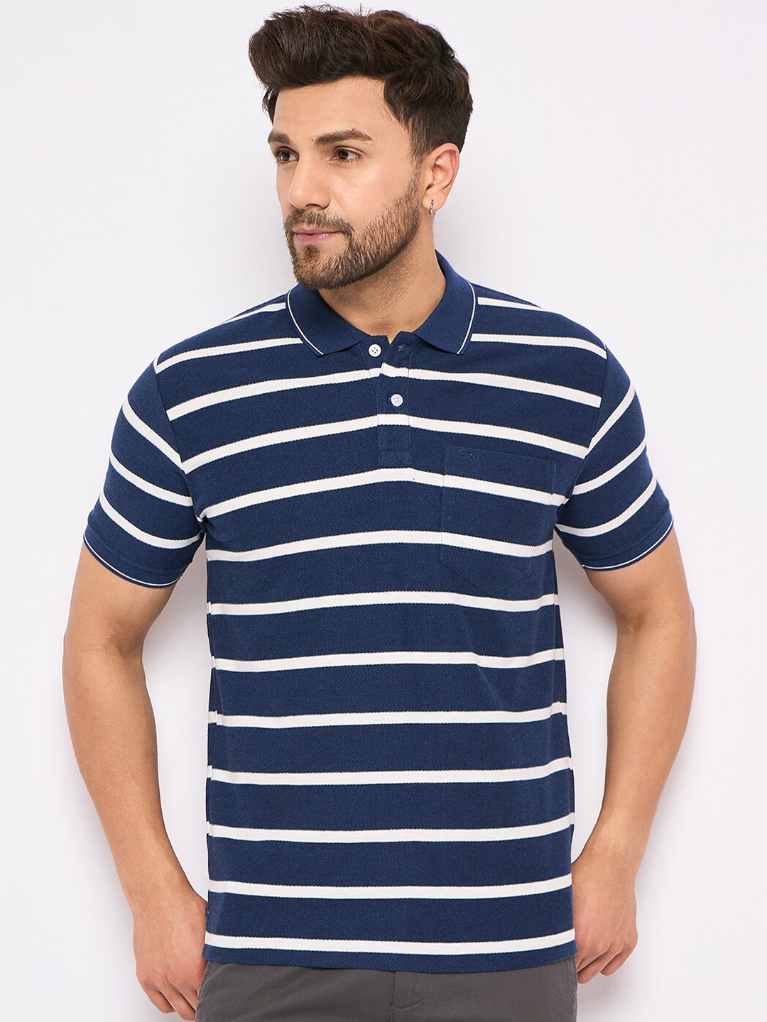 

Duke Striped Polo Collar T-shirt, Blue