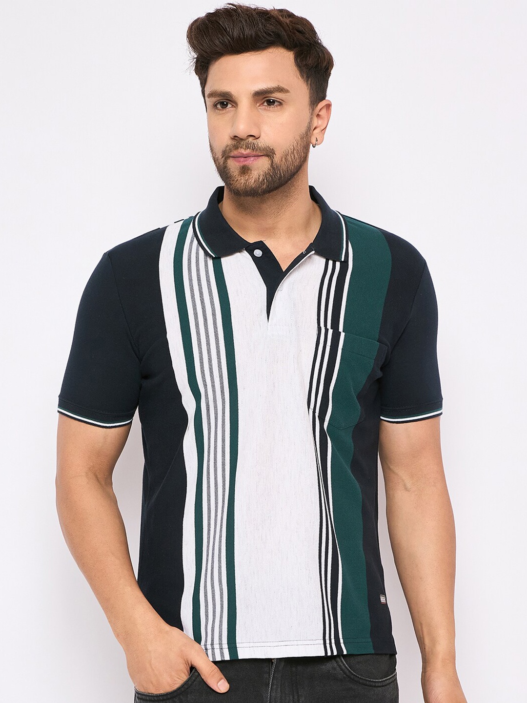 

Duke Striped Polo Collar Short Sleeves T-shirt, Green
