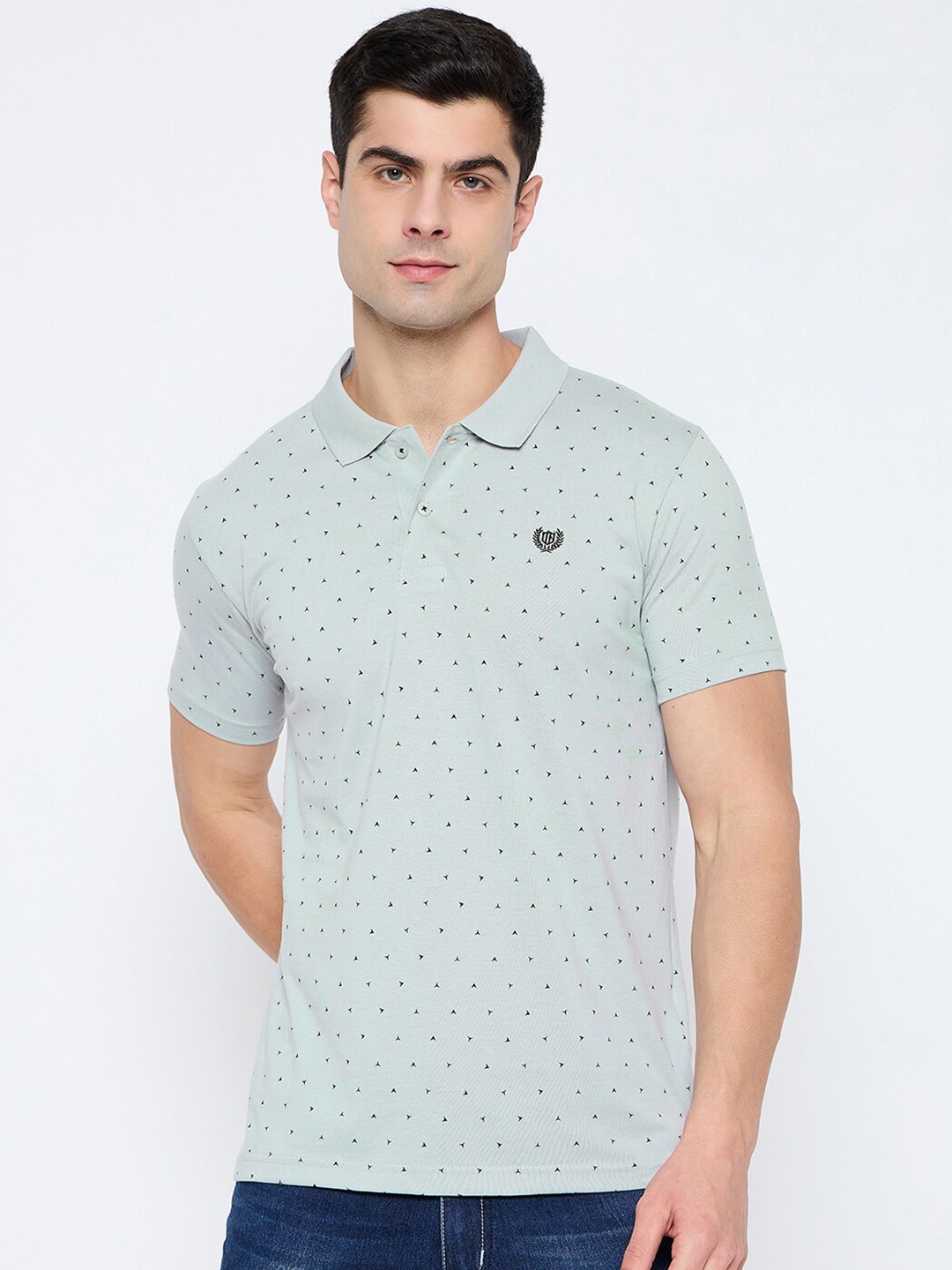 

Duke Geometric Printed Polo Collar Short Sleeves Cotton Slim Fit T-shirt, Grey