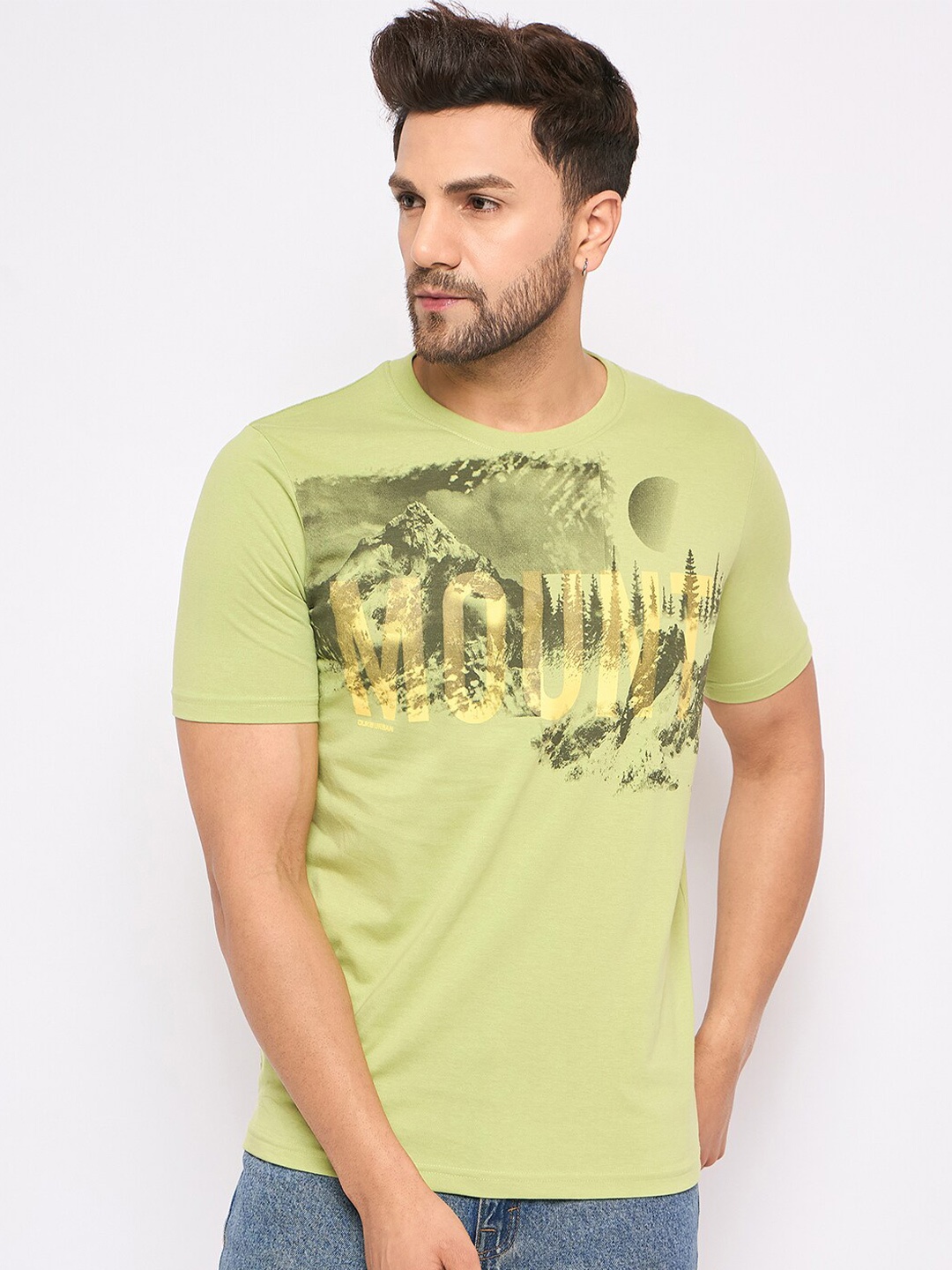 

Duke Typography Printed Round Neck Short Sleeves Cotton Slim Fit T-shirt, Green