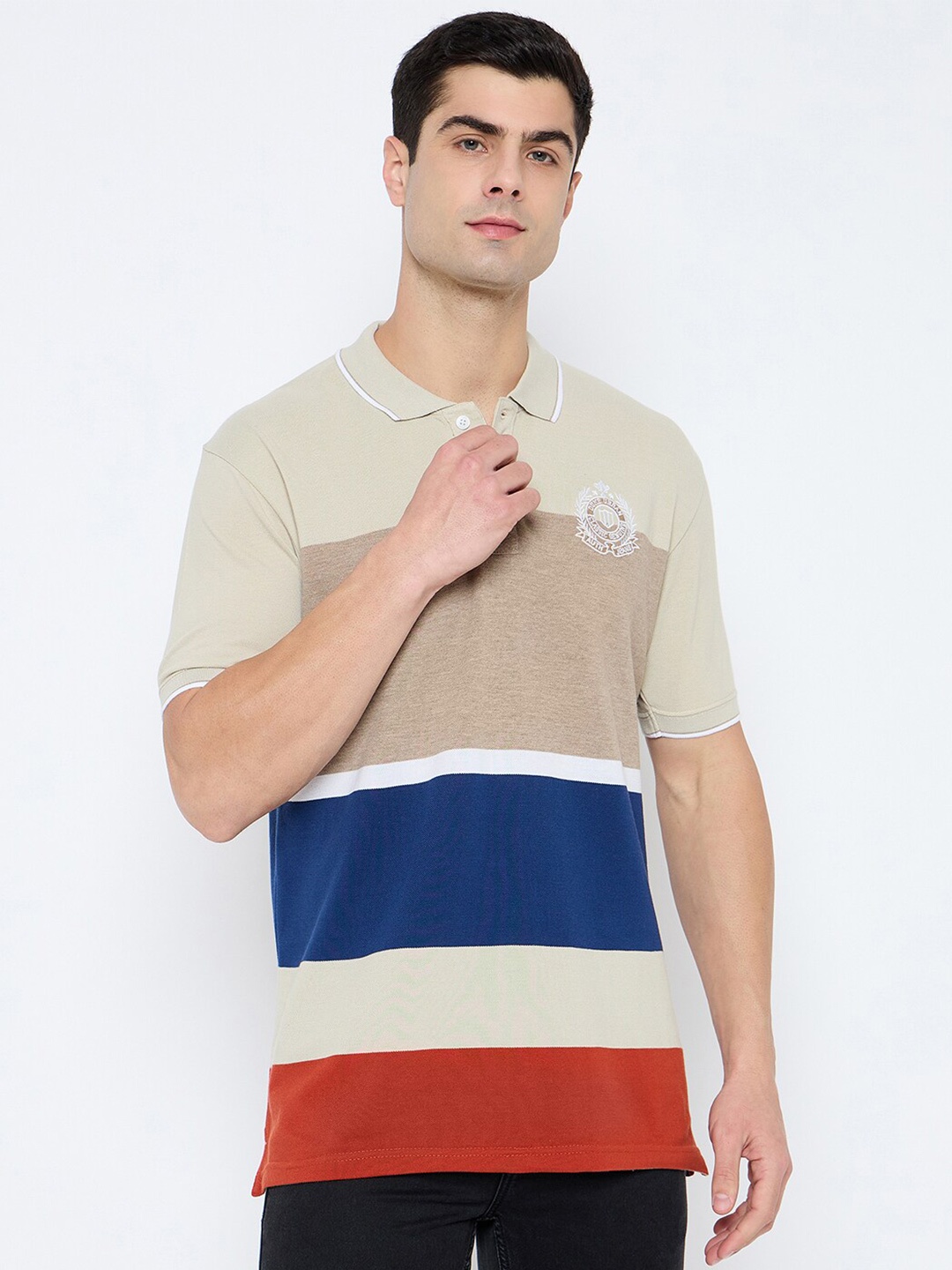 

Duke Striped Polo Collar Slim Fit T-shirt, Beige