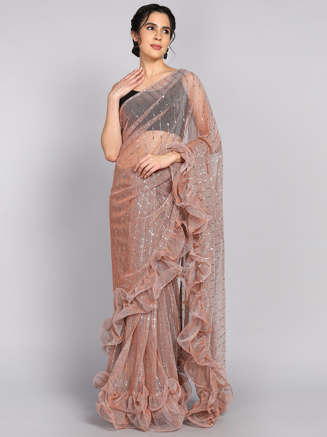 

HERE&NOW Embellished Saree, Peach