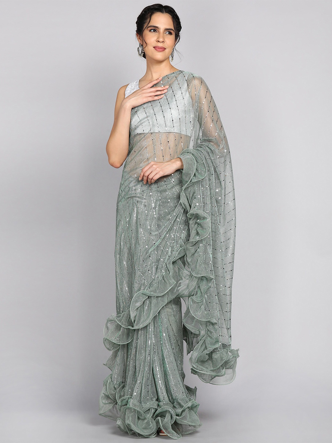 

HERE&NOW Embellished Saree, Green