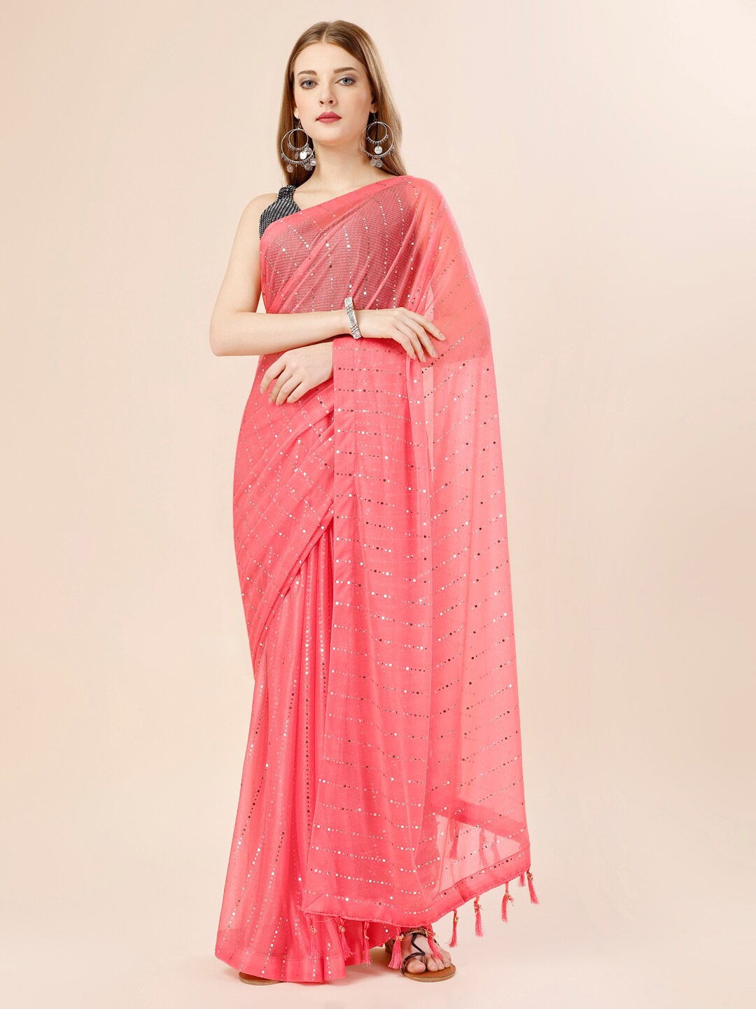 

HERE&NOW Pink Embellished Saree