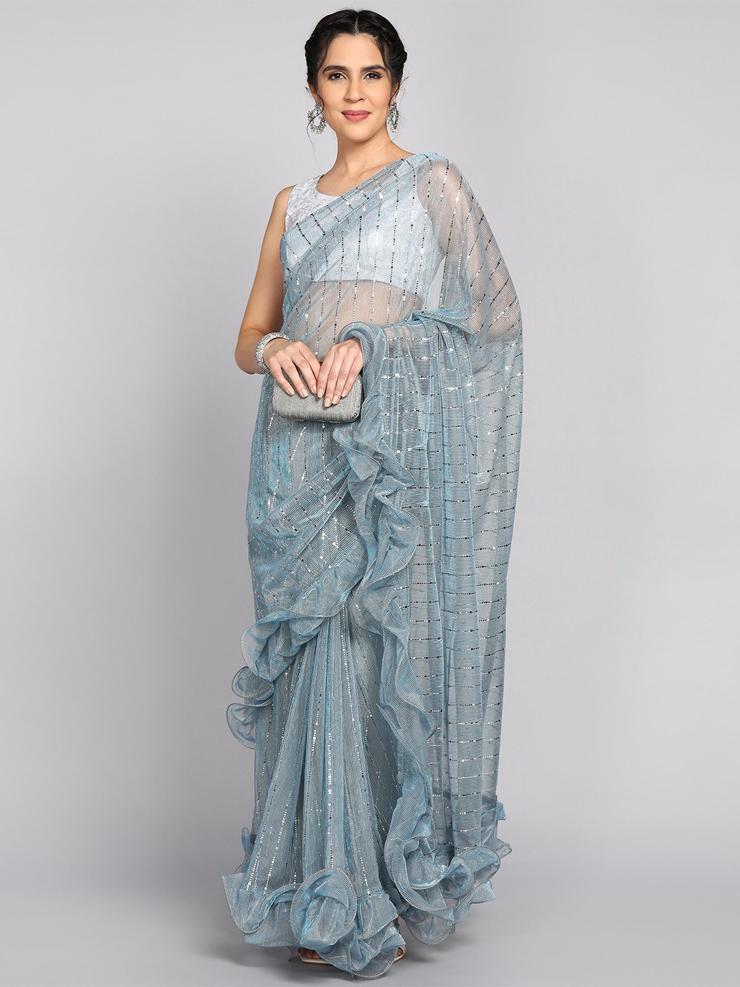 

HERE&NOW Embellished Saree, Sea green