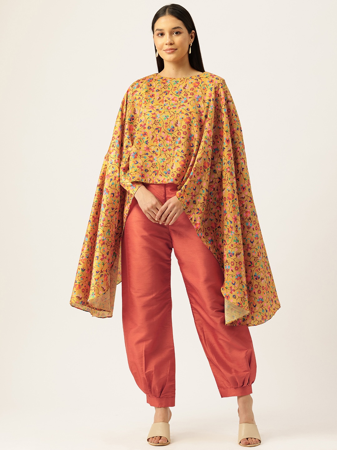 

Simaaya Slit Sleeves Pure Cotton Top With Trousers, Mustard
