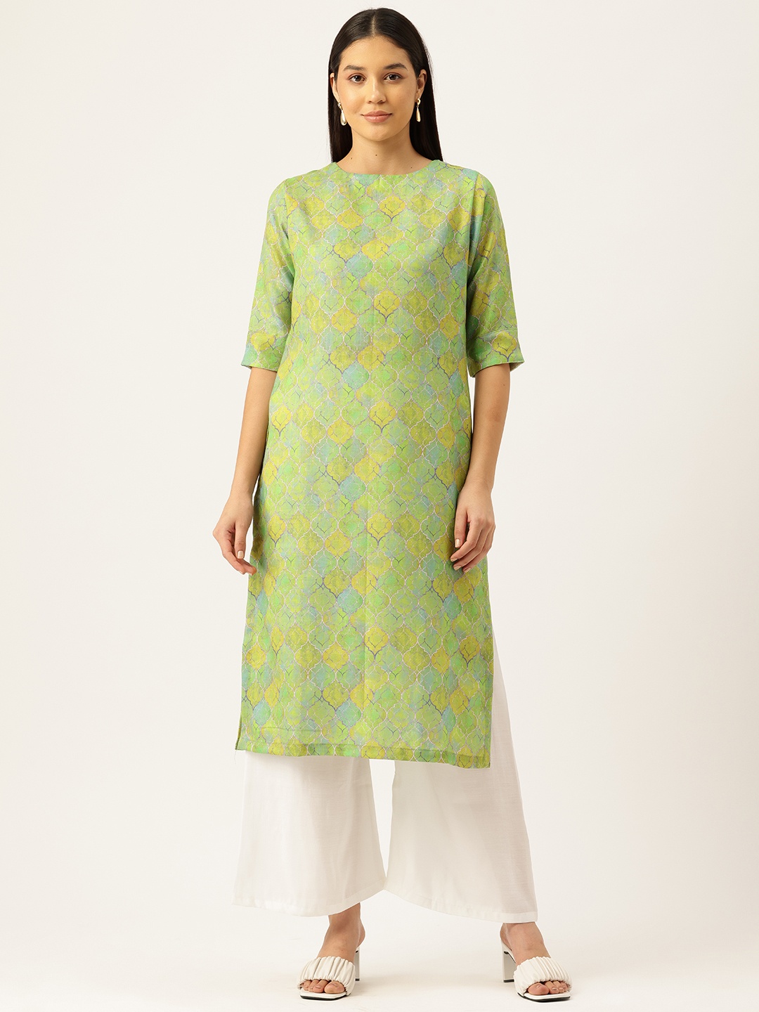 

Simaaya Women Ethnic Motifs Printed Pure Cotton Kurta with Palazzos, Green