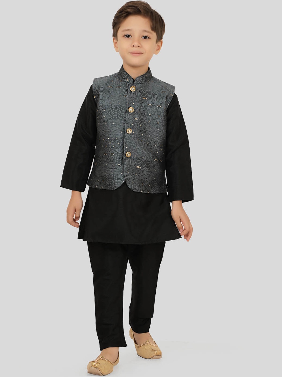 

Ethniks Neu-Ron Boys Regular Silk Chiffon Kurta with Pyjamas, Grey
