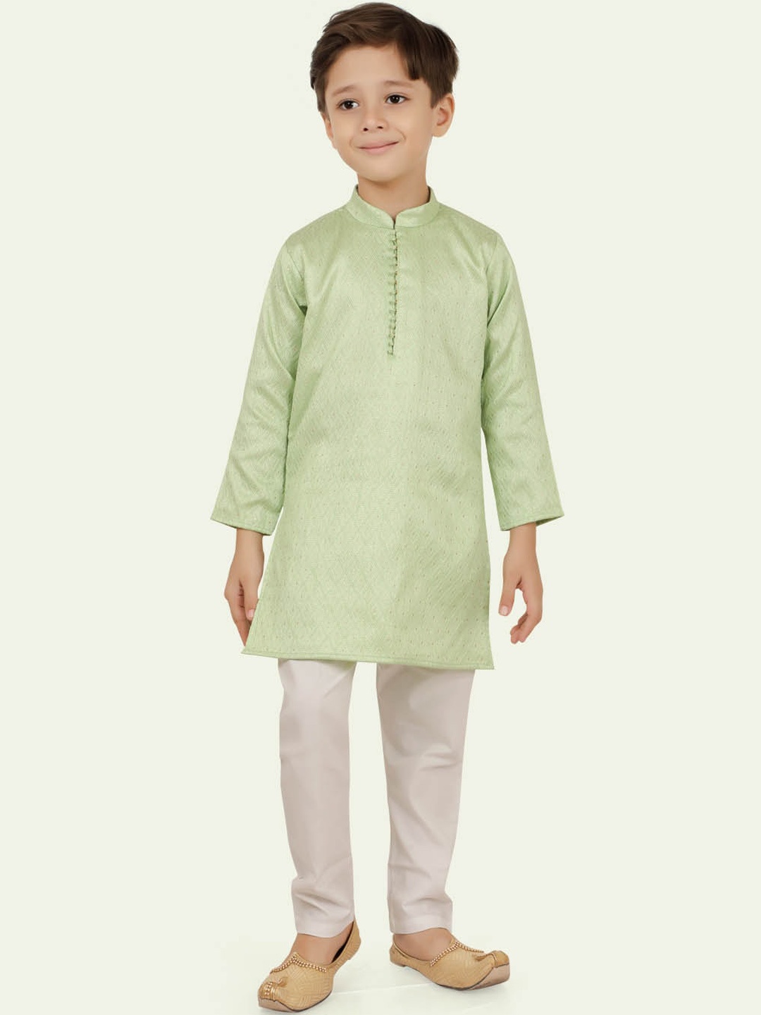 

Ethniks Neu-Ron Boys Band Collar Long Sleeves Kurta with Pyjamas, Green