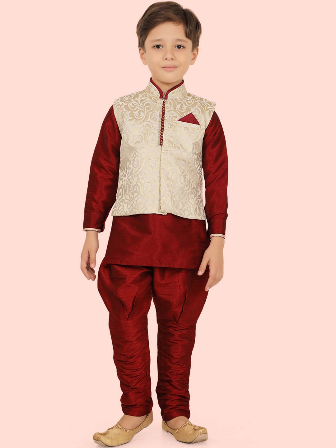 

Ethniks Neu-Ron Boys Band Collar Long Sleeves Kurta with Pyjamas, Beige