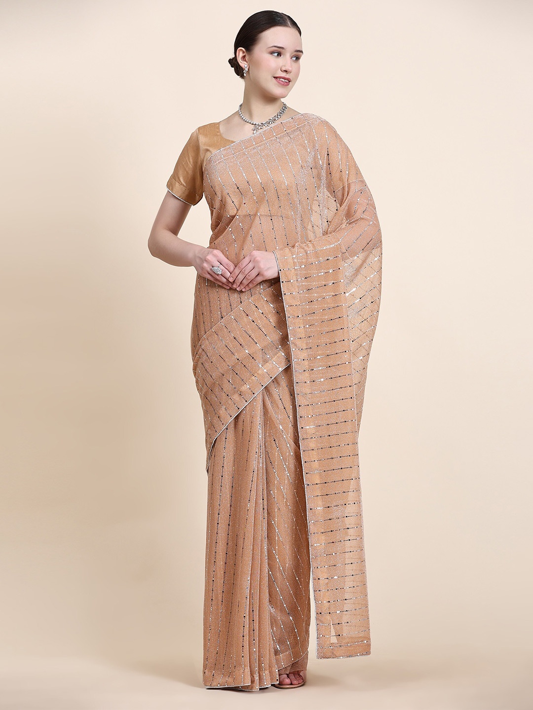 

HERE&NOW Embellished Saree, Peach