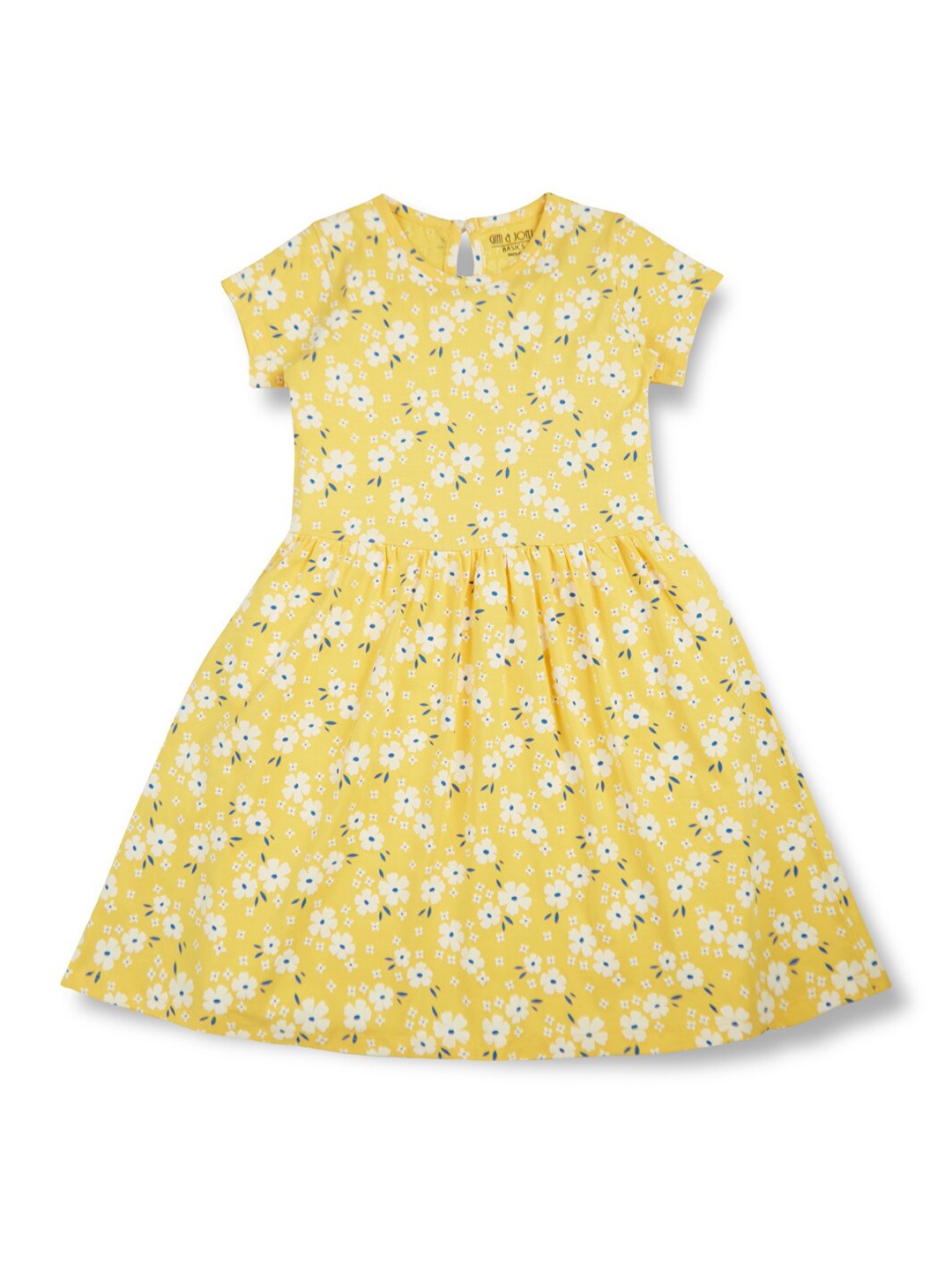 

Gini and Jony Floral Printed Round Neck Short Sleeves Fit & Flare Cotton Dress, Yellow