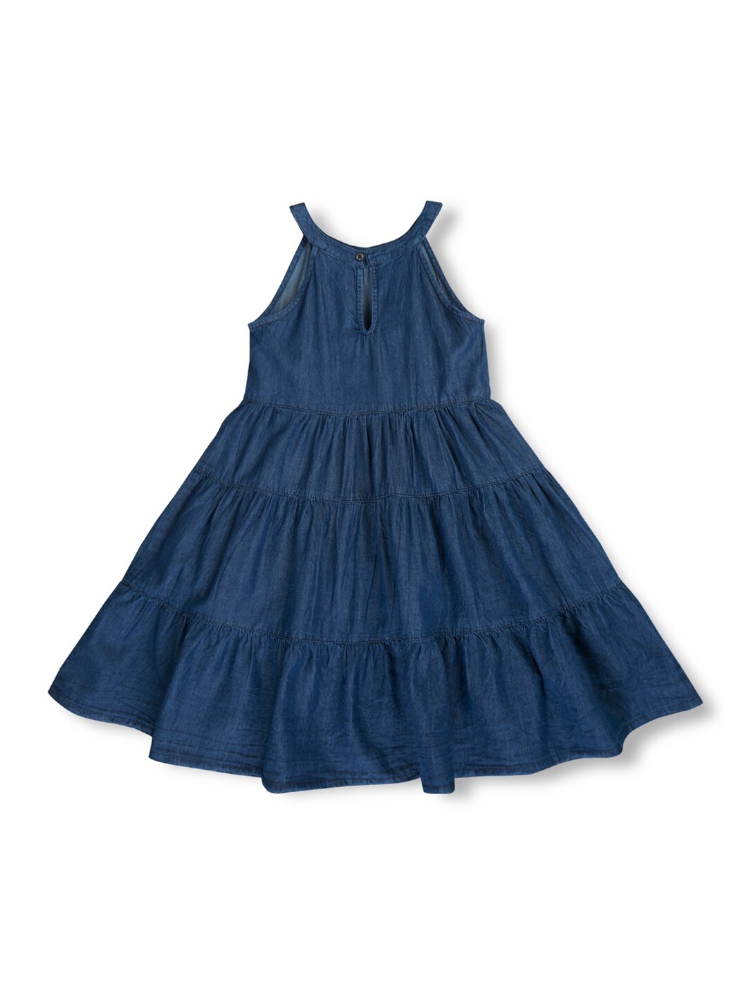 

Gini and Jony Round Neck Sleeveless Denim Fit & Flare Dress, Navy blue