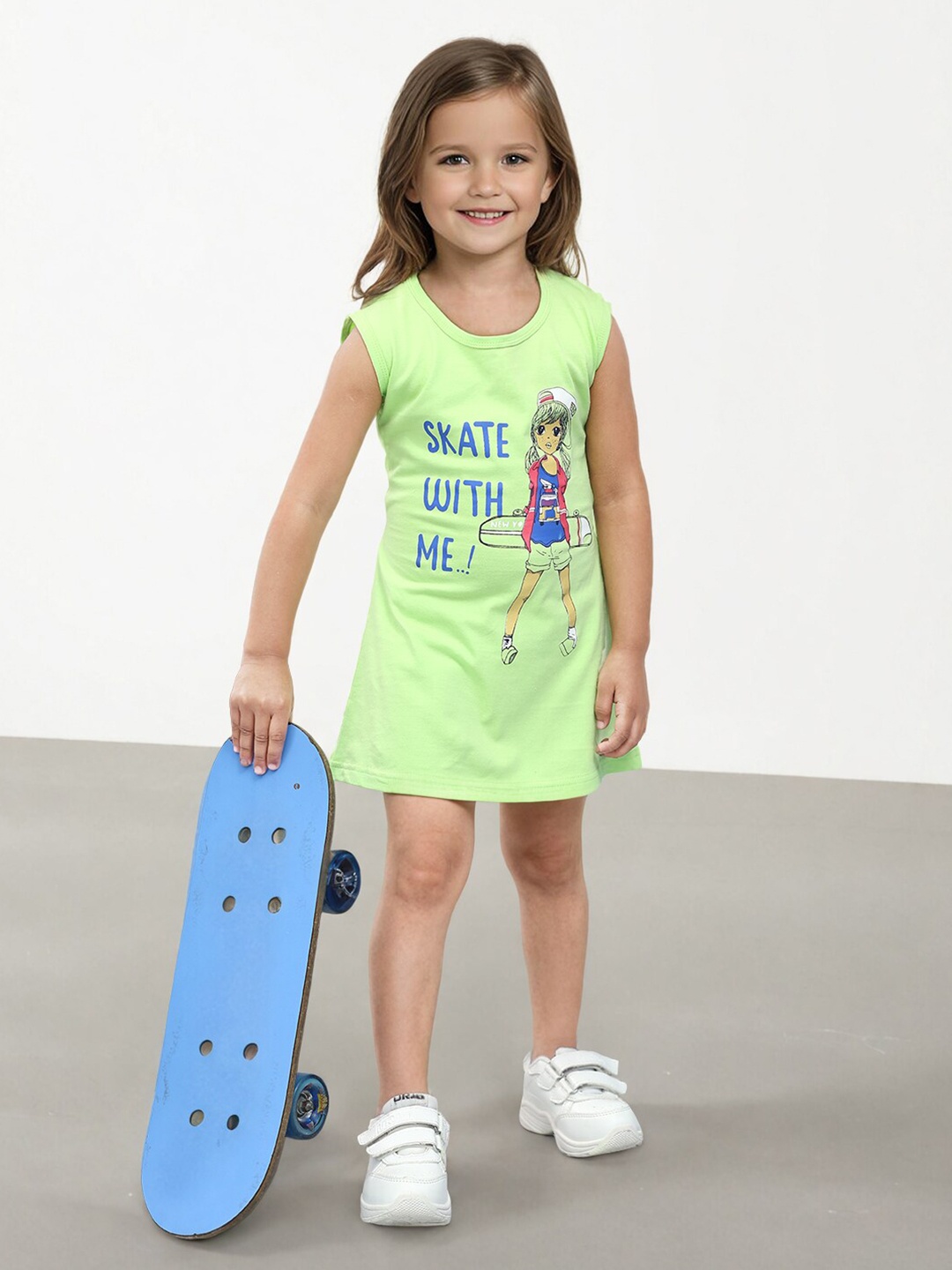 

Toonyport Girls Graphic Printed Pure Cotton T-shirt Dress, Green