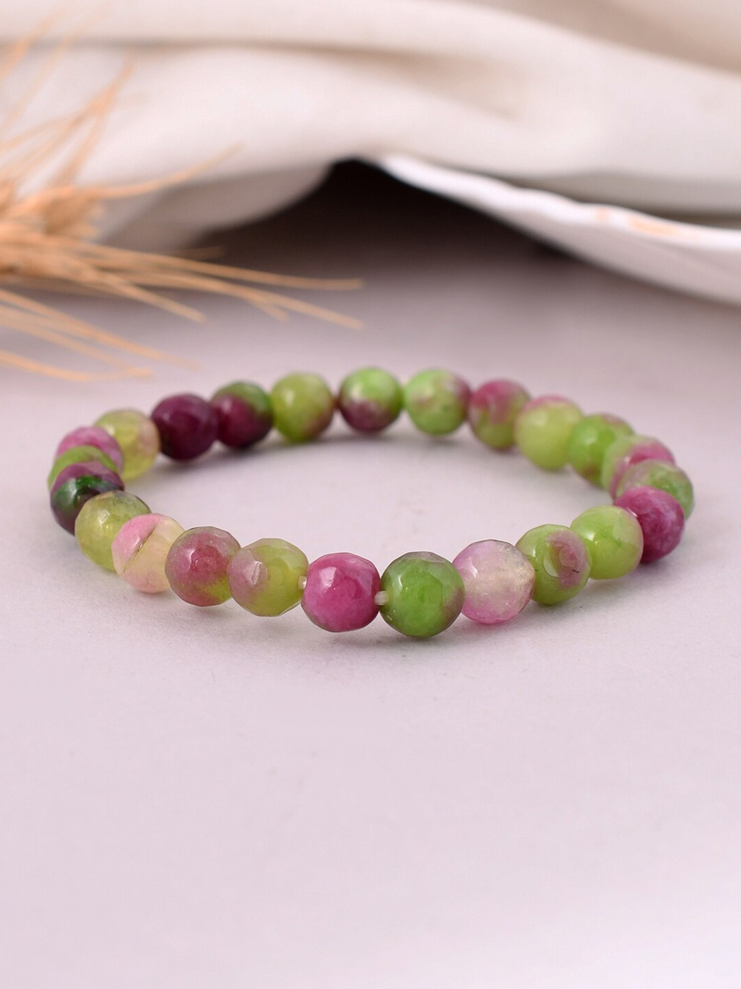 

Silvermerc Designs Men Brass Onyx Beaded Bracelet, Green