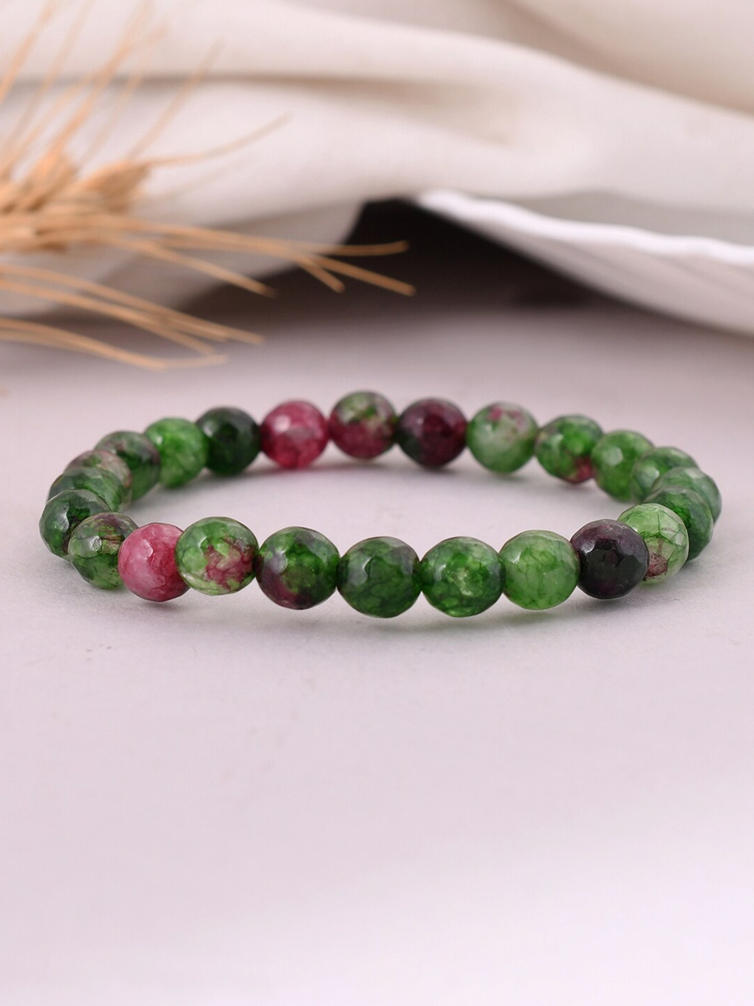 

Silvermerc Designs Men Brass Onyx Beaded Bracelet, Green