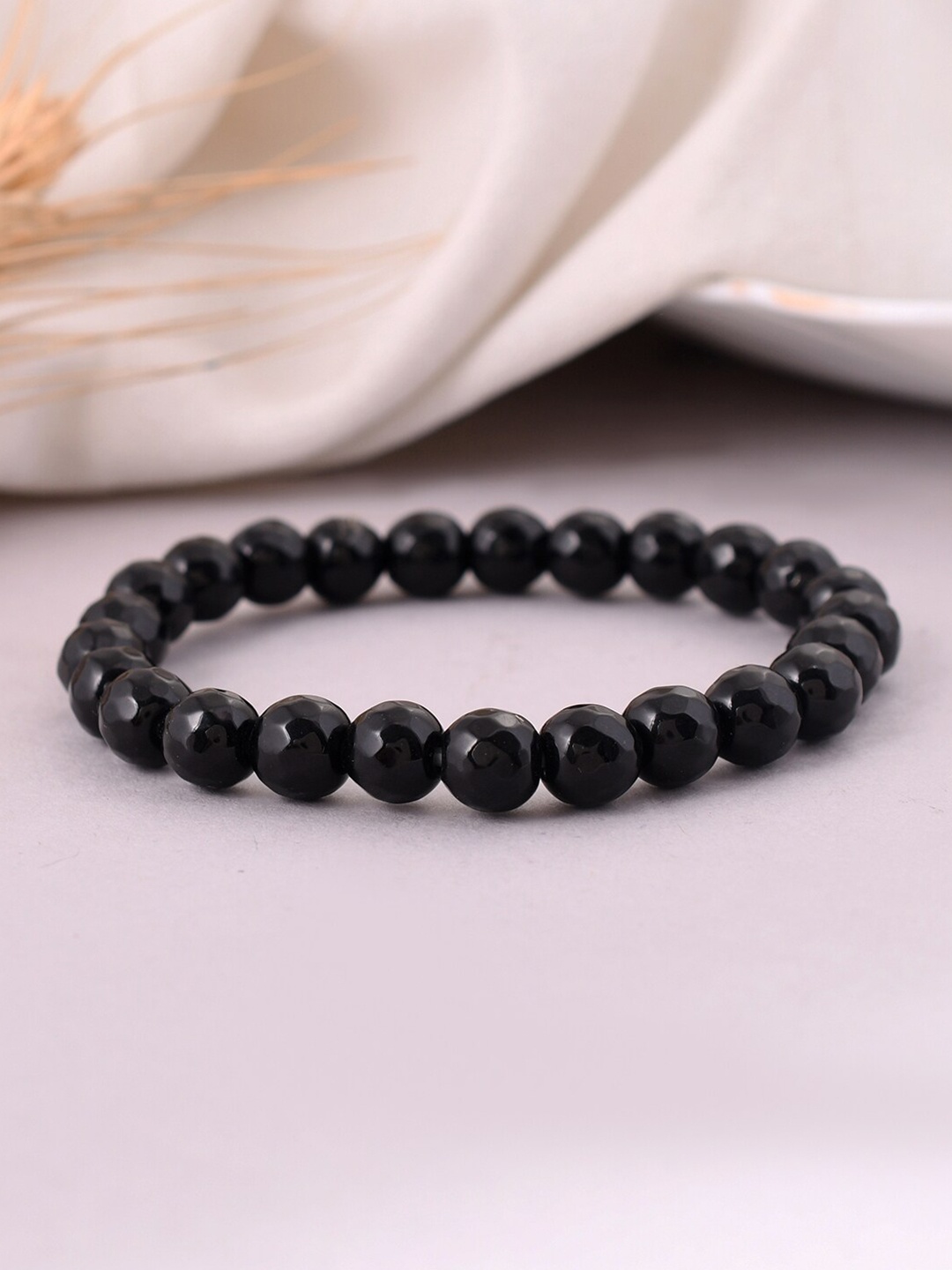 

Silvermerc Designs Men Brass Onyx Beaded Bracelet, Black