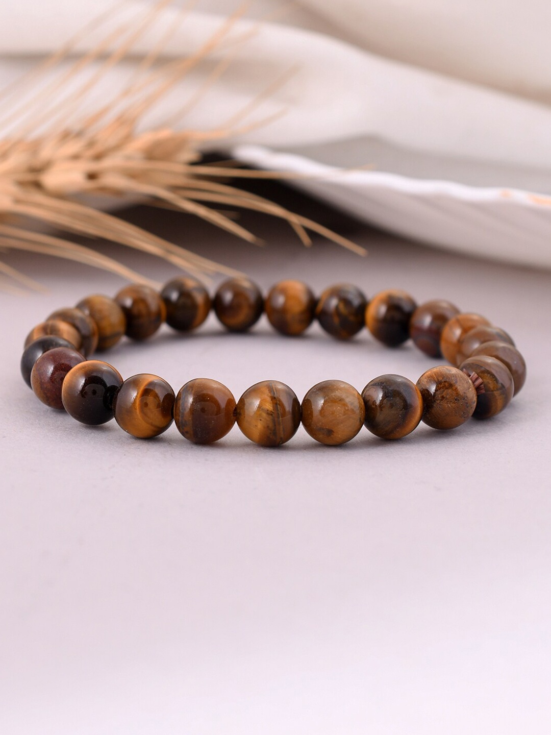 

Silvermerc Designs Men Brass Tigers Eye Beaded Bracelet, Brown