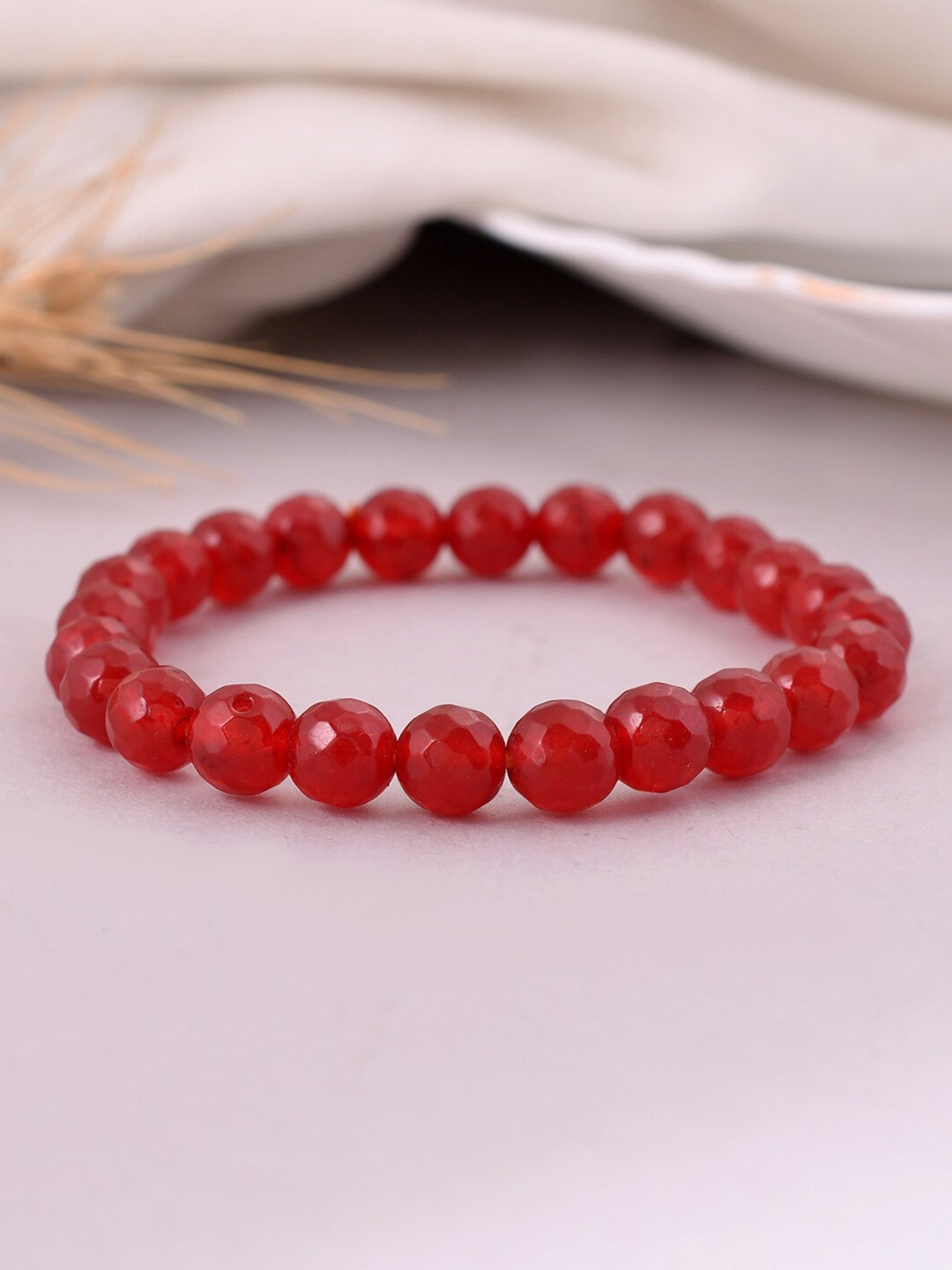 

Silvermerc Designs Men Brass Onyx Beaded Bracelet, Red