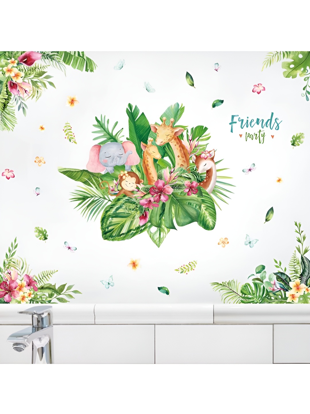 

Jaamso Royals Green & White Animals Printed Self-Adhesive Removable Wall Sticker