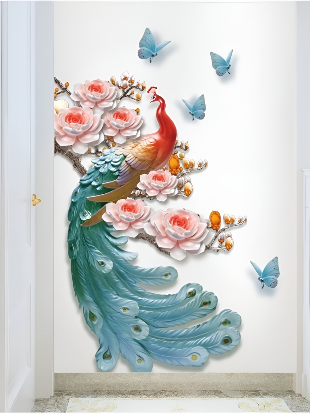 

Jaamso Royals Blue & Pink Peacock Printed Self-Adhesive Removable Wall Sticker