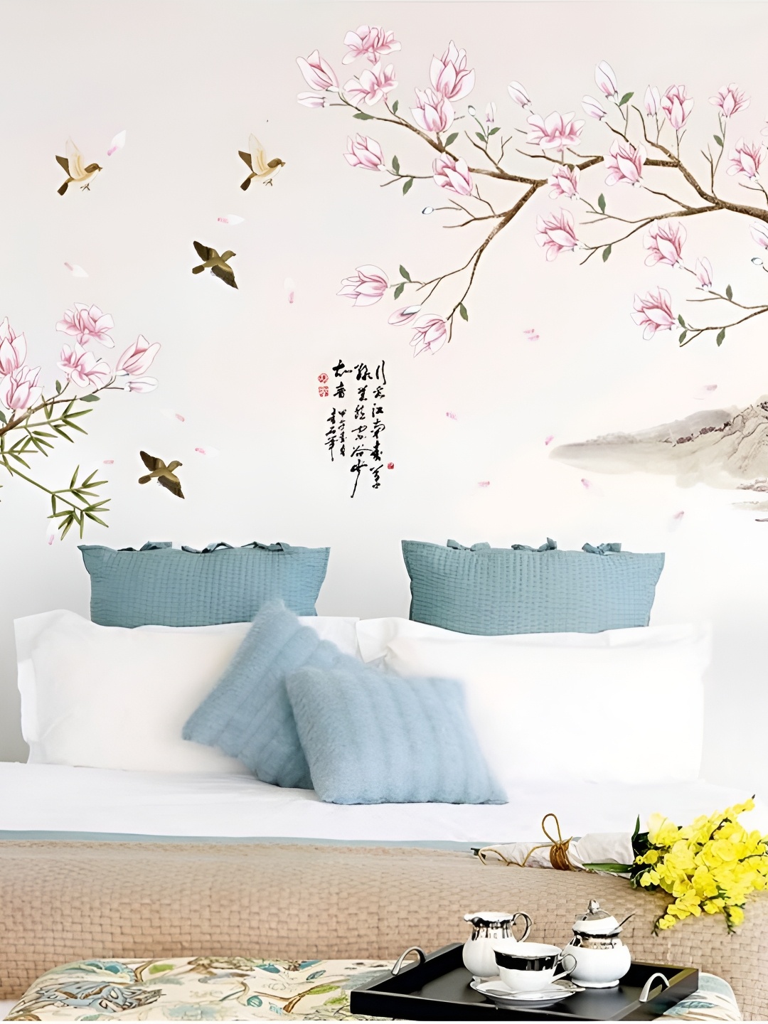 

Jaamso Royals Green & Pink Floral Printed Self-Adhesive Removable Wall Sticker