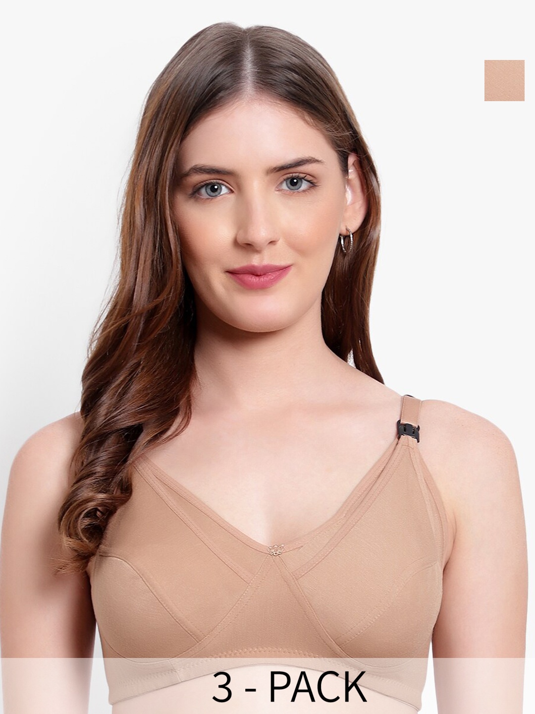 

Bruchi CLUB Pack Of 3 Full Coverage Non Padded Maternity Bras With All Day Comfort, Beige