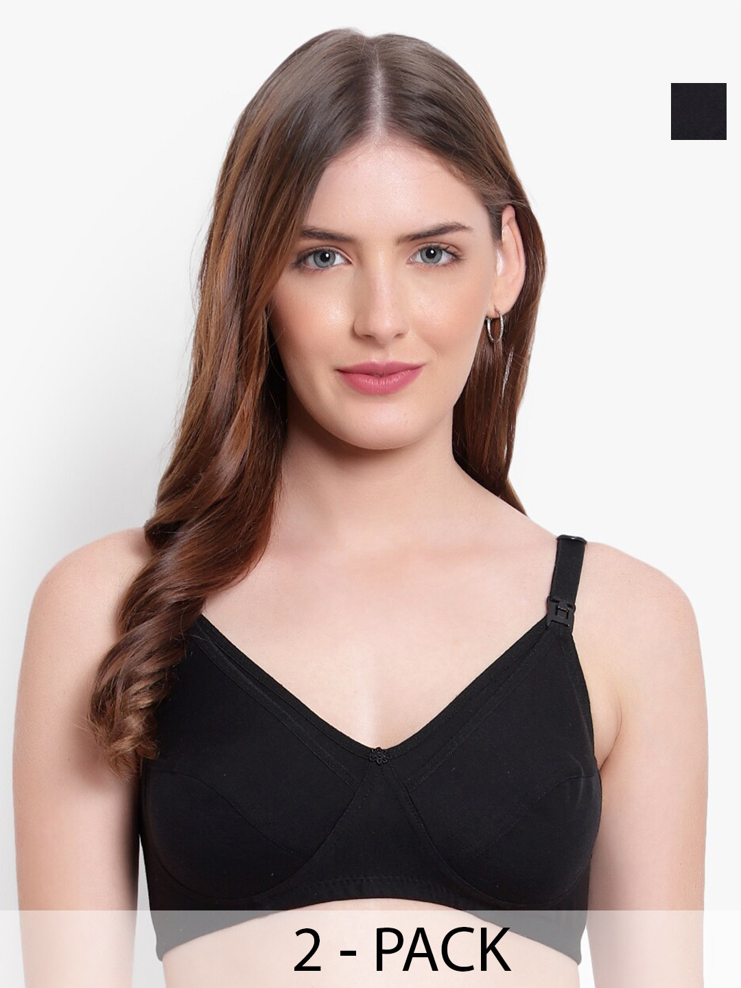 

Bruchi CLUB Pack Of 2 Full Coverage Non Padded Maternity Bras With All Day Comfort, Black
