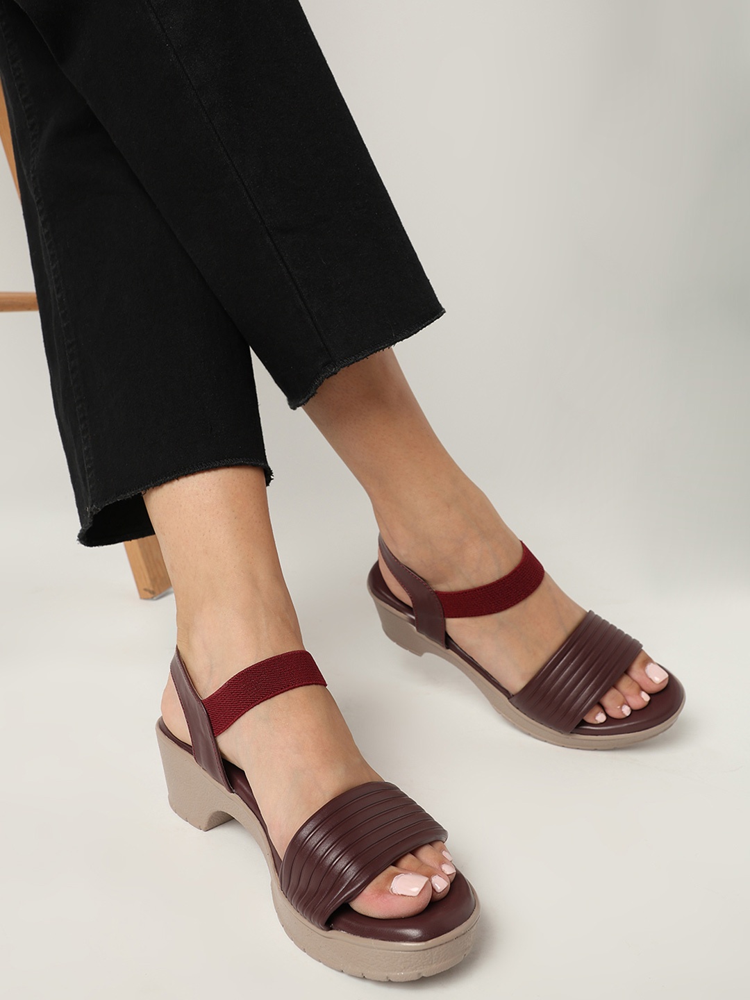 

Marc Loire Open Toe Platform Heels, Maroon