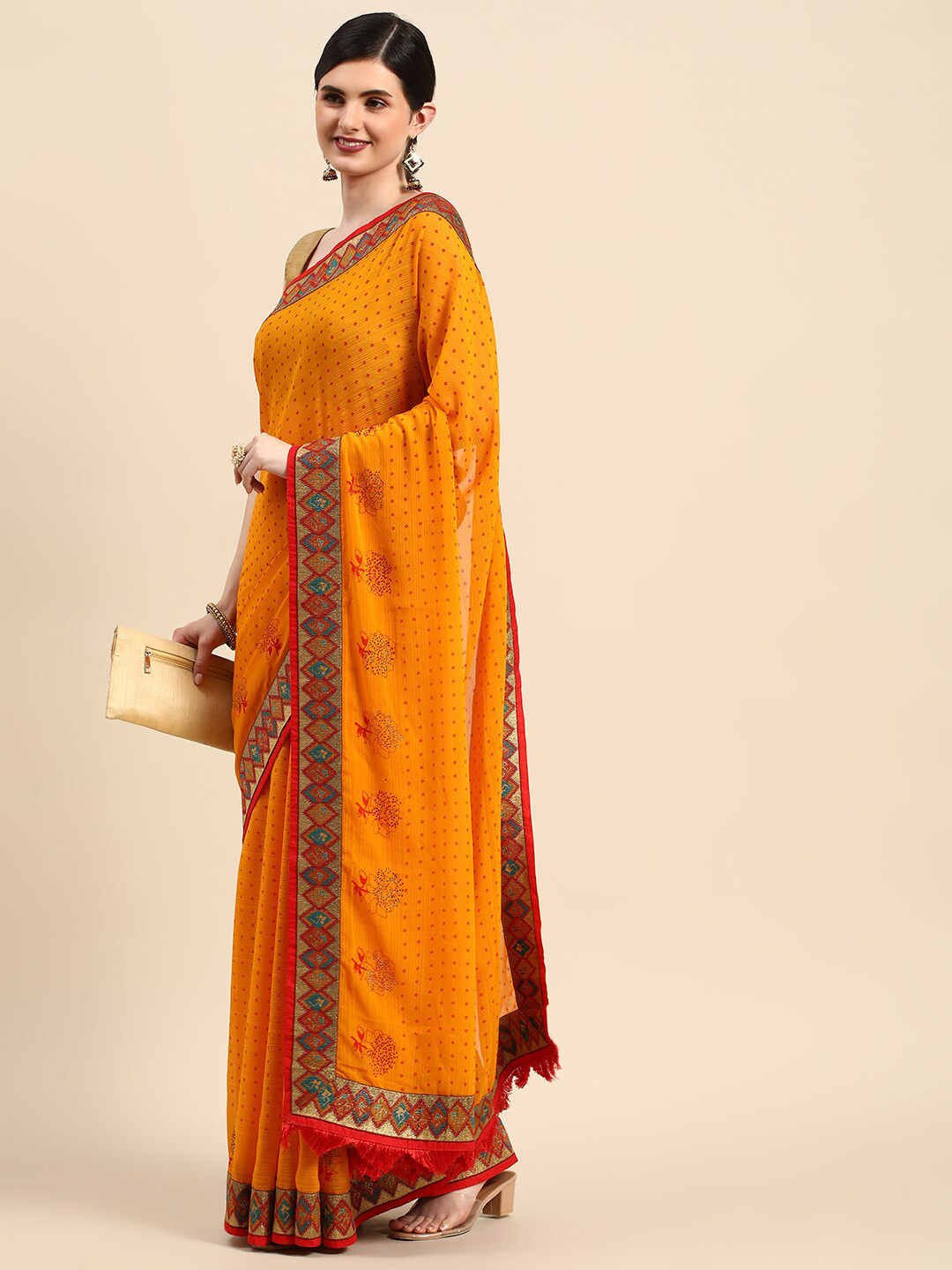 

HERE&NOW Bandhani Zari Saree, Yellow