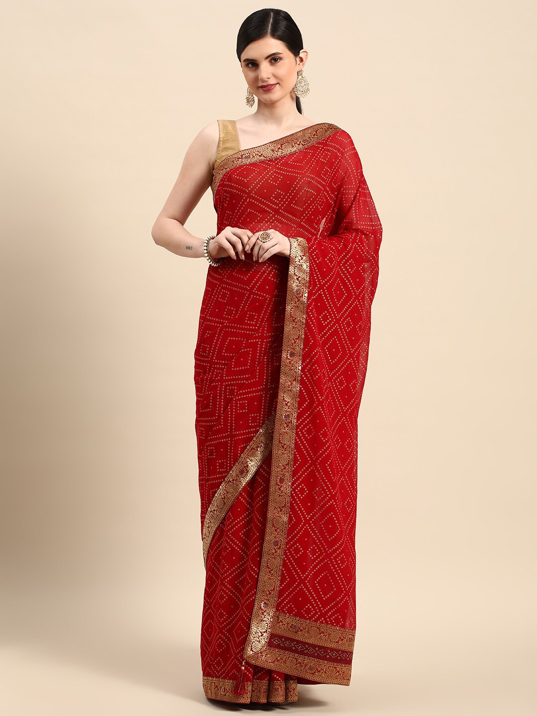 

HERE&NOW Zari Pure Georgette Saree, Maroon