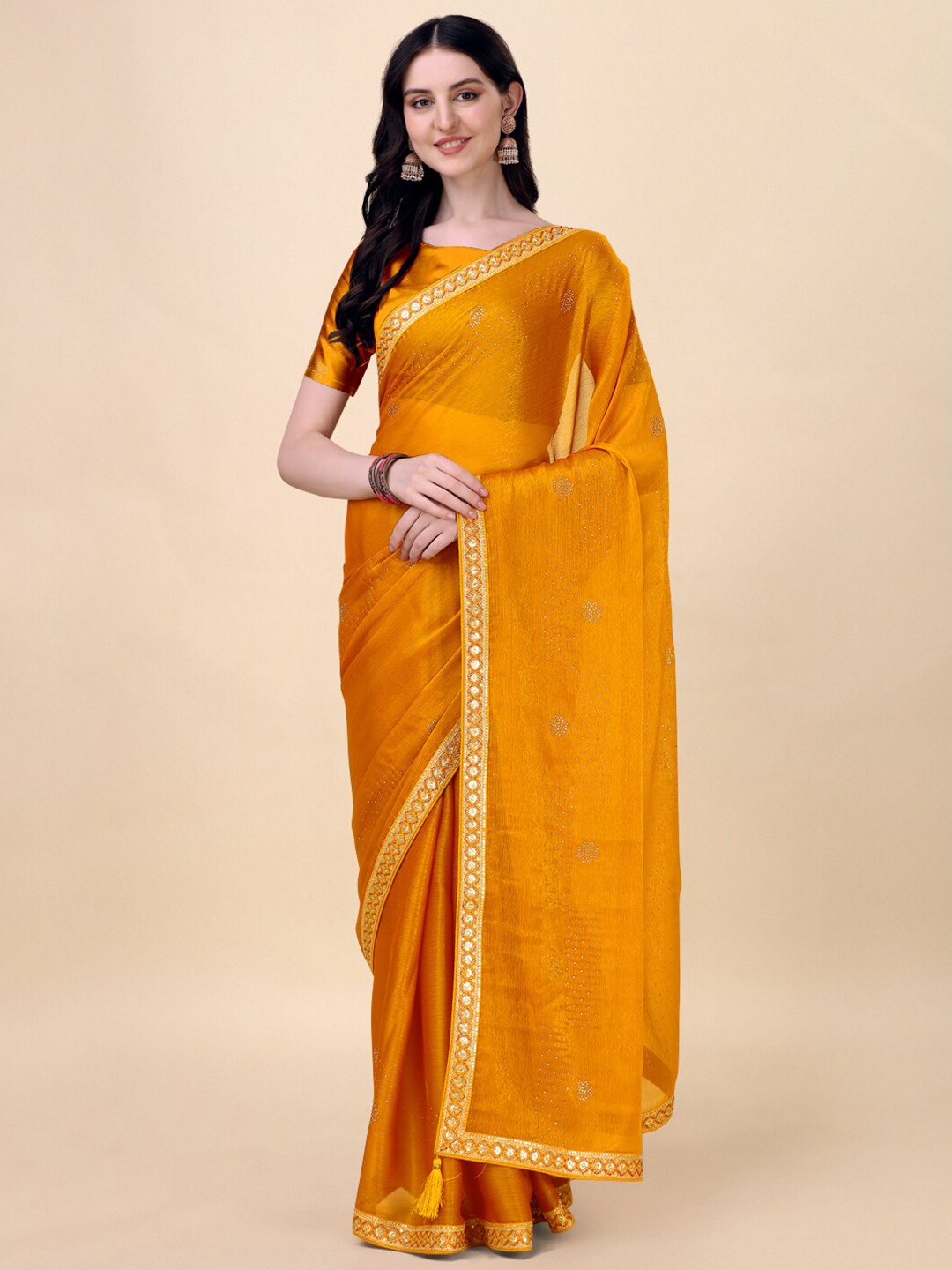 

HERE&NOW Embellished Pure Chiffon Saree, Yellow