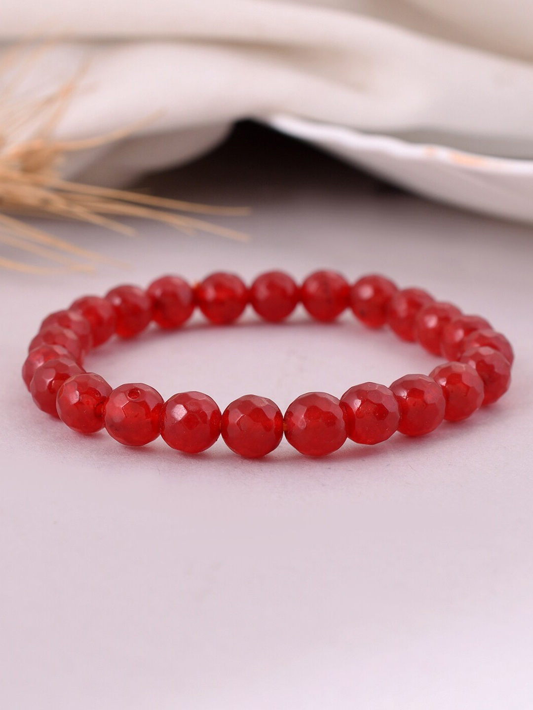 

Silvermerc Designs Women Brass Onyx Beaded Bracelet, Red