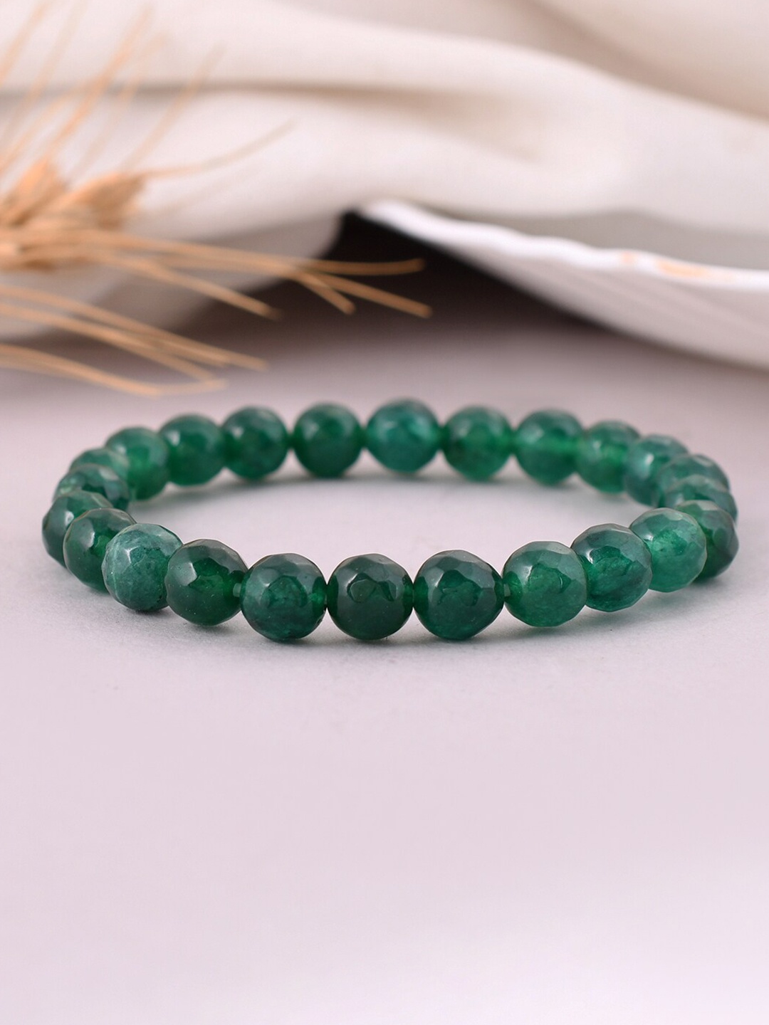

Silvermerc Designs Women Brass Onyx Beaded Bracelet, Green